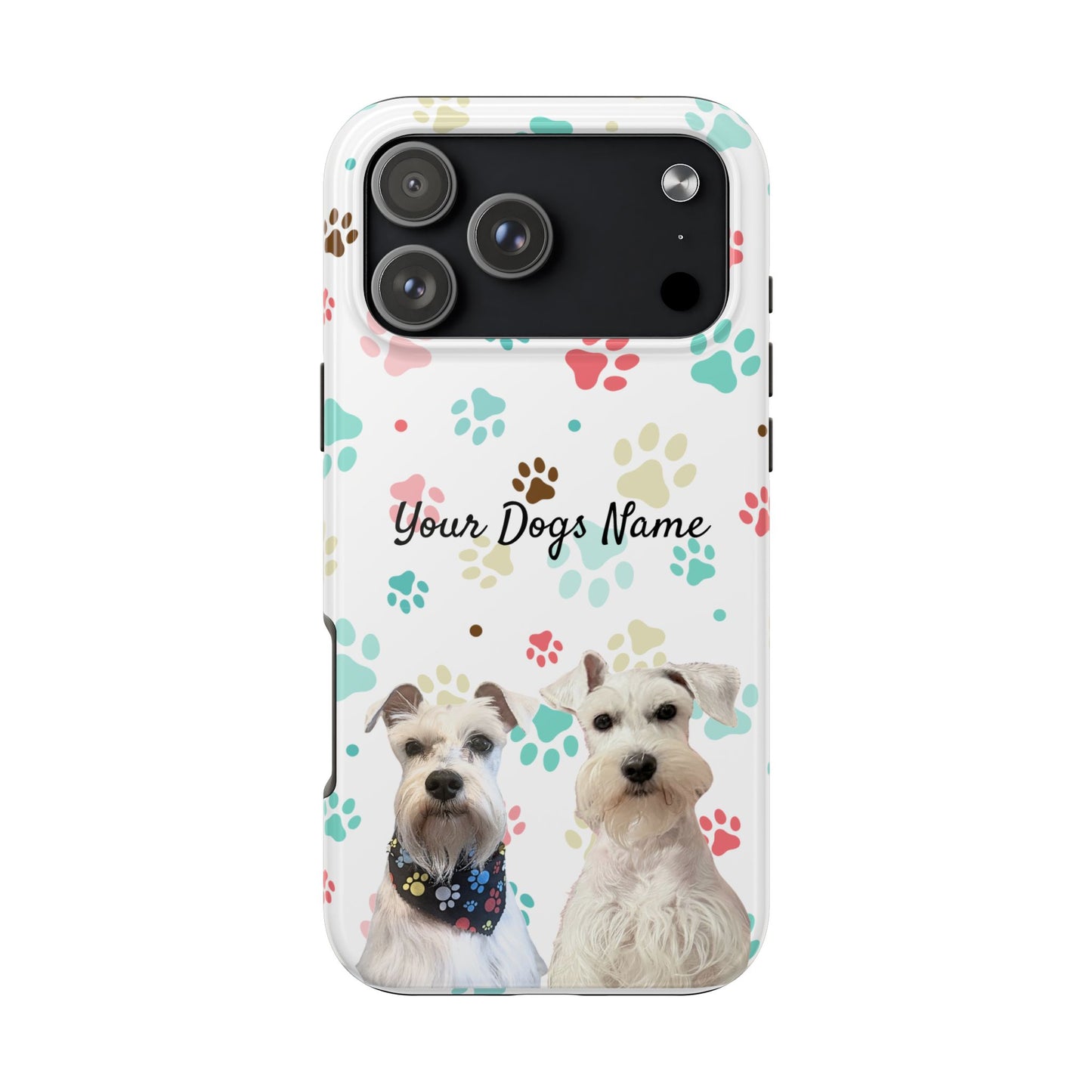 Personalized Tough Phone Case — Custom Pet Photo & Name with Colorful Paw Print Design