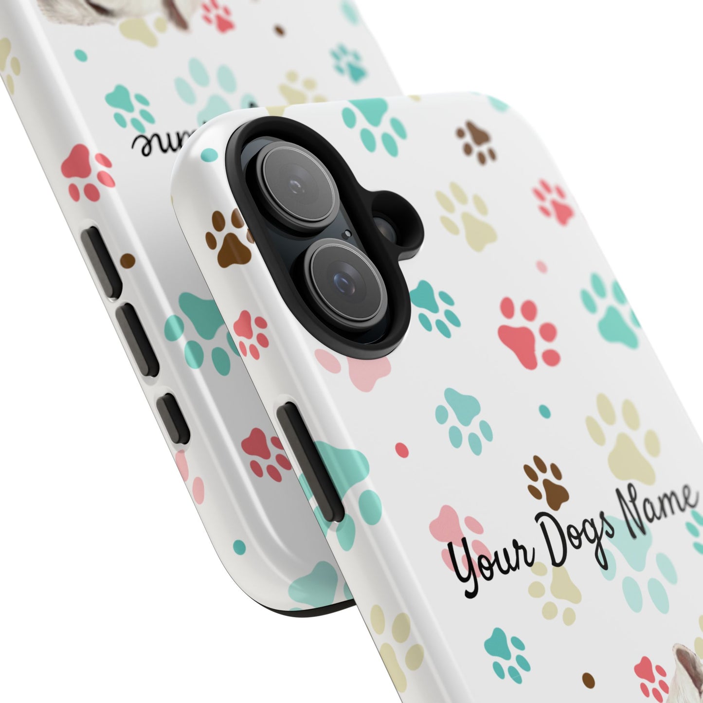 Personalized Tough Phone Case — Custom Pet Photo & Name with Colorful Paw Print Design
