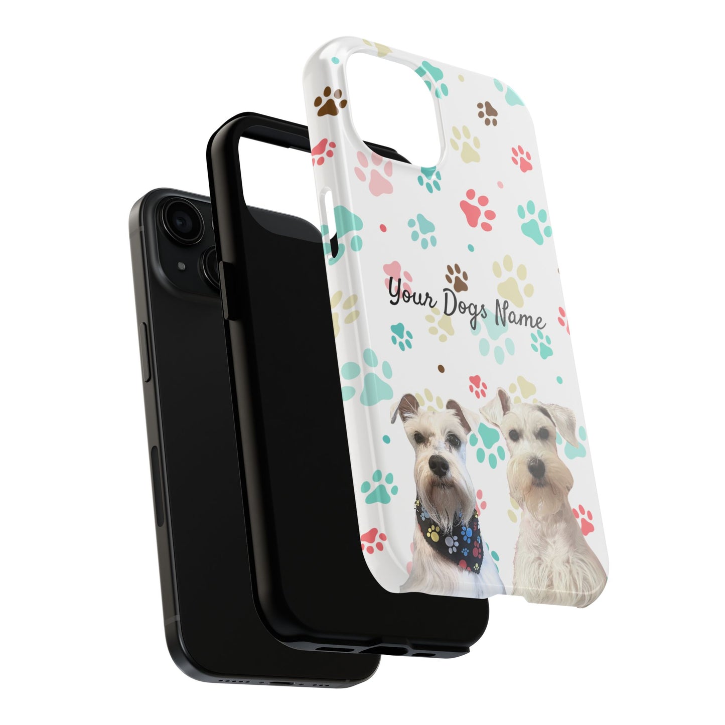 Personalized Tough Phone Case — Custom Pet Photo & Name with Colorful Paw Print Design