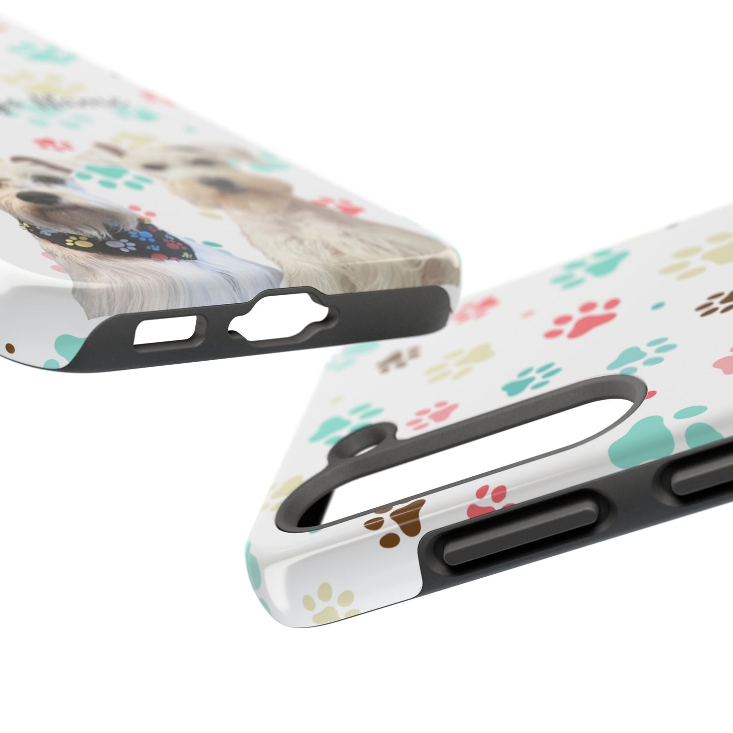 Personalized Tough Phone Case — Custom Pet Photo & Name with Colorful Paw Print Design