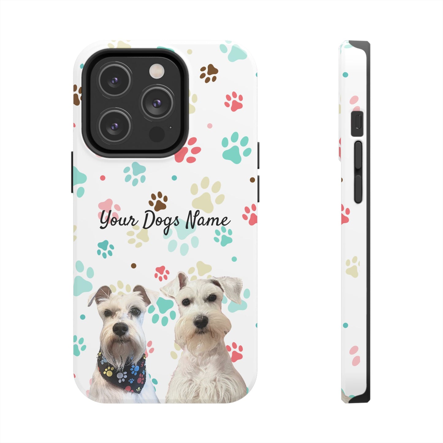 Personalized Tough Phone Case — Custom Pet Photo & Name with Colorful Paw Print Design
