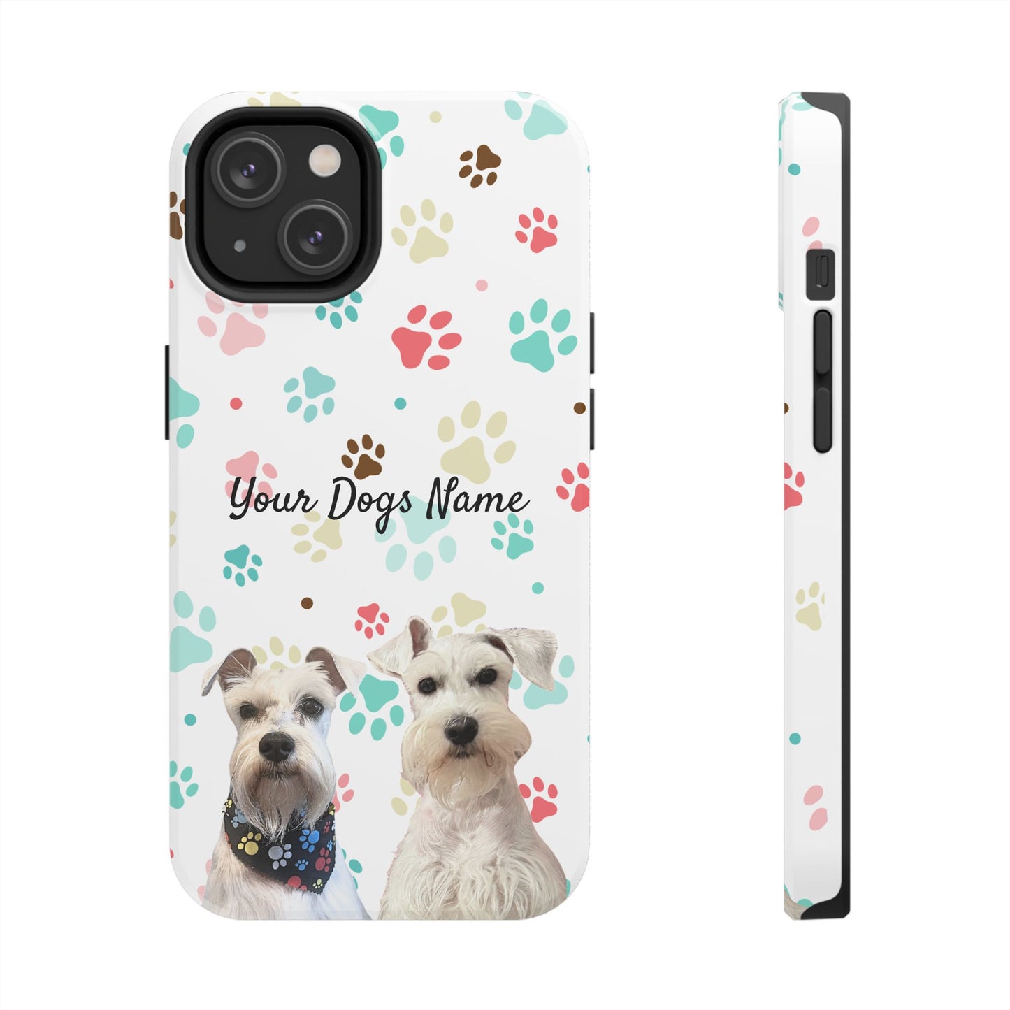 Personalized Tough Phone Case — Custom Pet Photo & Name with Colorful Paw Print Design