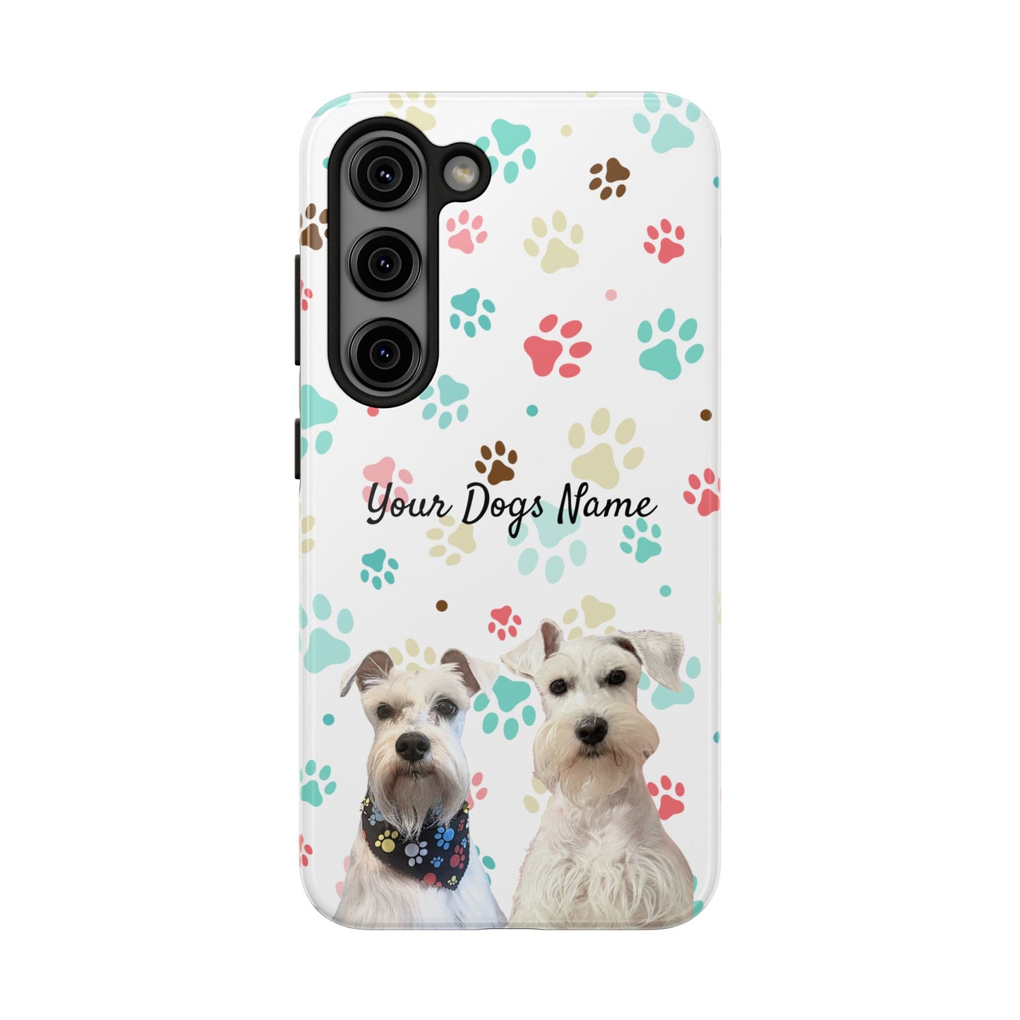 Personalized Tough Phone Case — Custom Pet Photo & Name with Colorful Paw Print Design