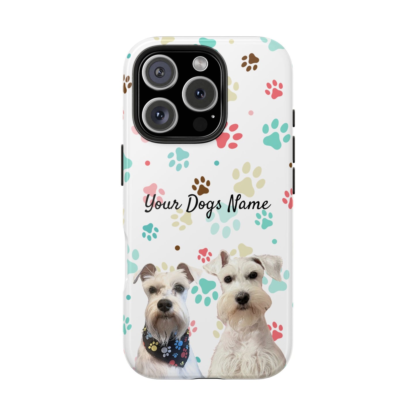Personalized Tough Phone Case — Custom Pet Photo & Name with Colorful Paw Print Design