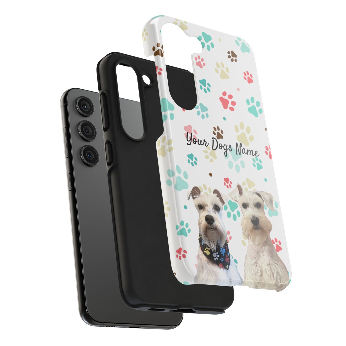 Personalized Tough Phone Case — Custom Pet Photo & Name with Colorful Paw Print Design