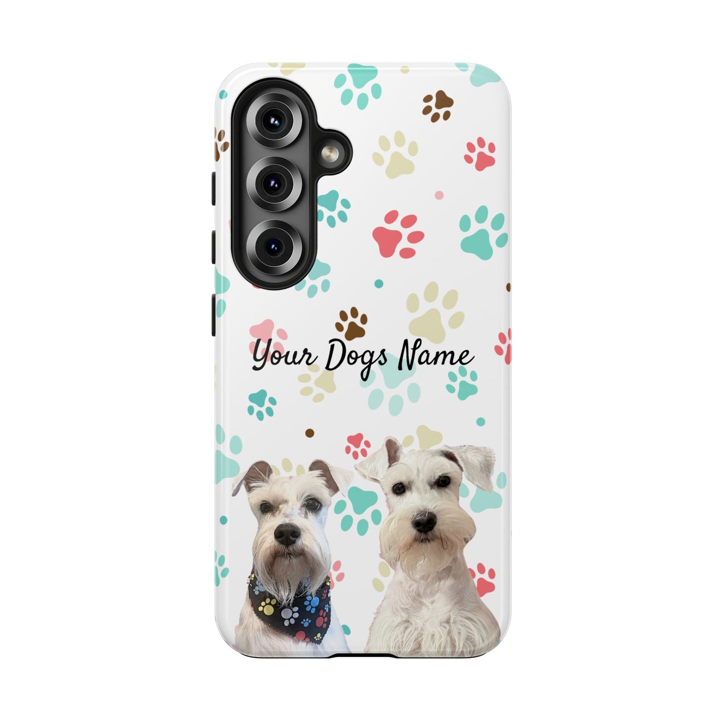 Personalized Tough Phone Case — Custom Pet Photo & Name with Colorful Paw Print Design
