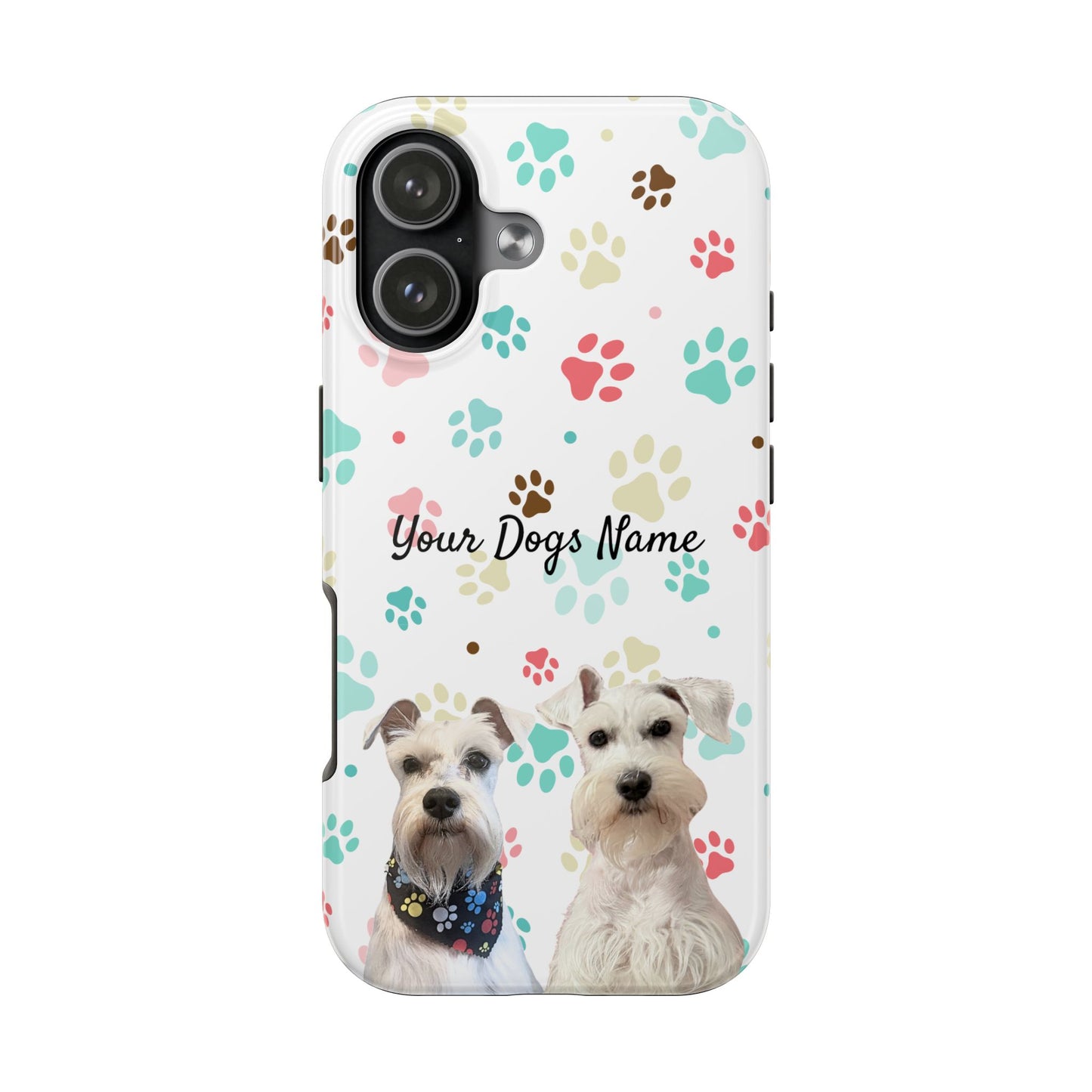 Personalized Tough Phone Case — Custom Pet Photo & Name with Colorful Paw Print Design