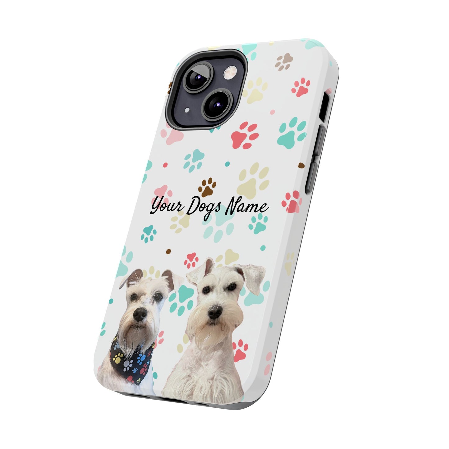 Personalized Tough Phone Case — Custom Pet Photo & Name with Colorful Paw Print Design