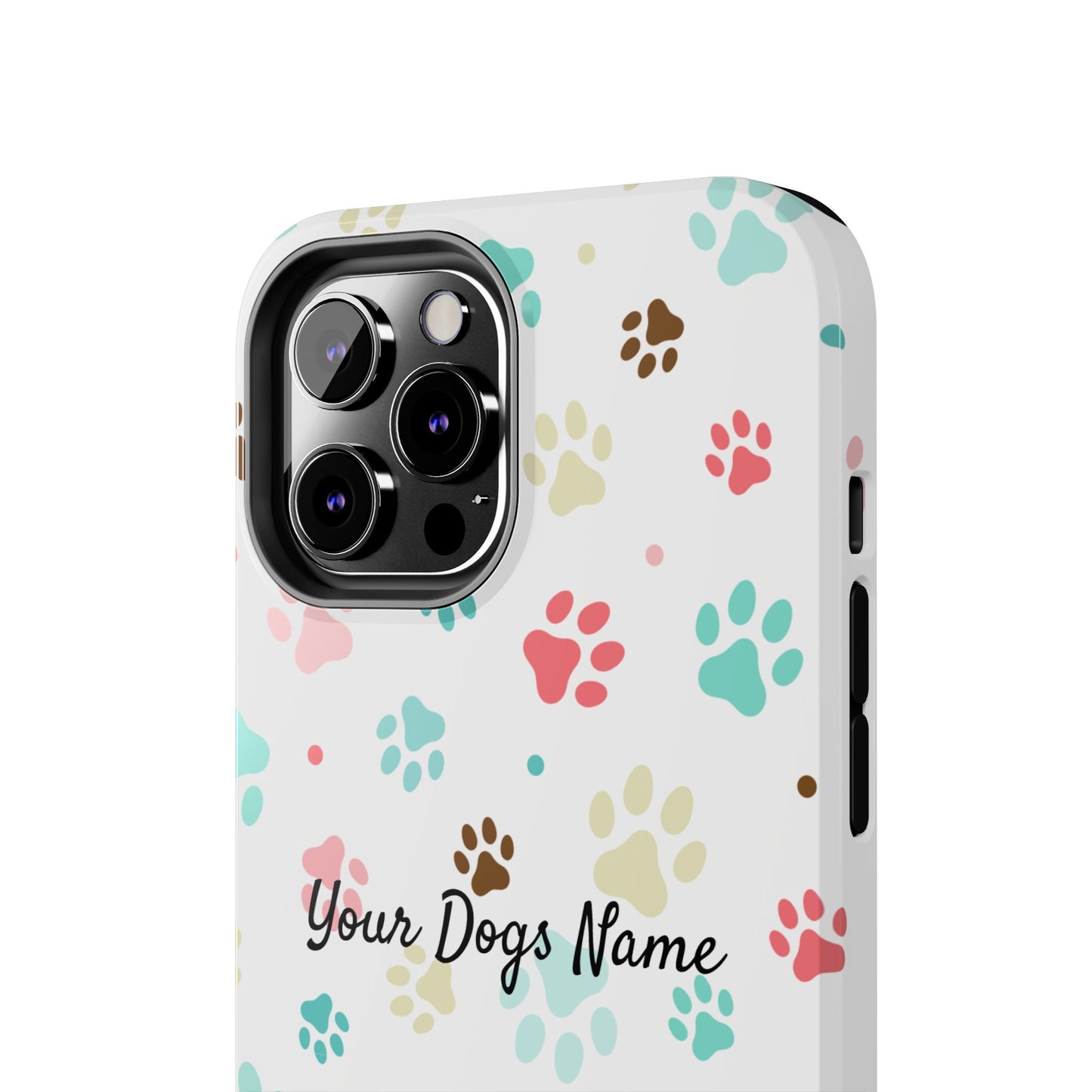 Personalized Tough Phone Case — Custom Pet Photo & Name with Colorful Paw Print Design