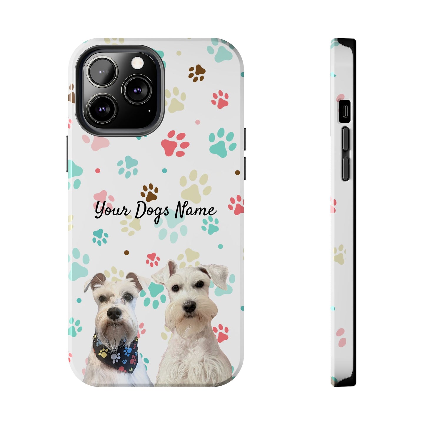 Personalized Tough Phone Case — Custom Pet Photo & Name with Colorful Paw Print Design