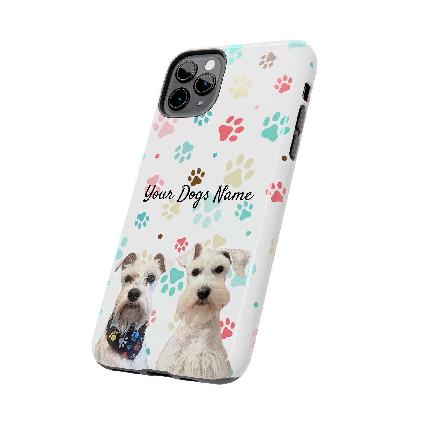 Personalized Tough Phone Case — Custom Pet Photo & Name with Colorful Paw Print Design