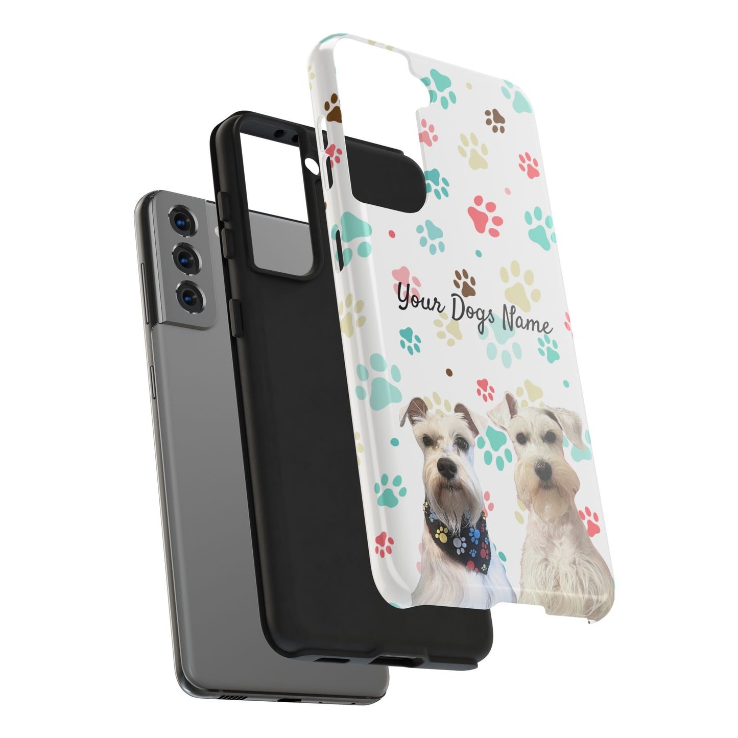 Personalized Tough Phone Case — Custom Pet Photo & Name with Colorful Paw Print Design