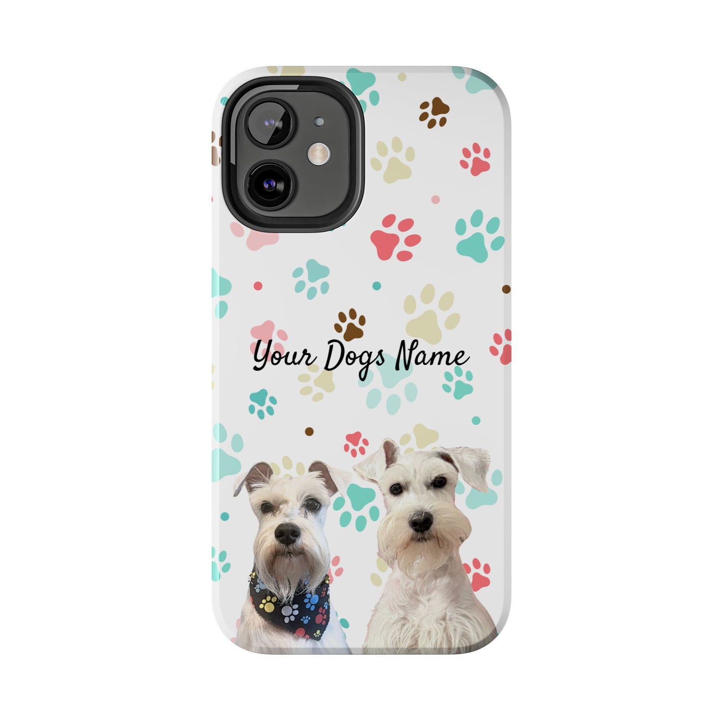 Personalized Tough Phone Case — Custom Pet Photo & Name with Colorful Paw Print Design