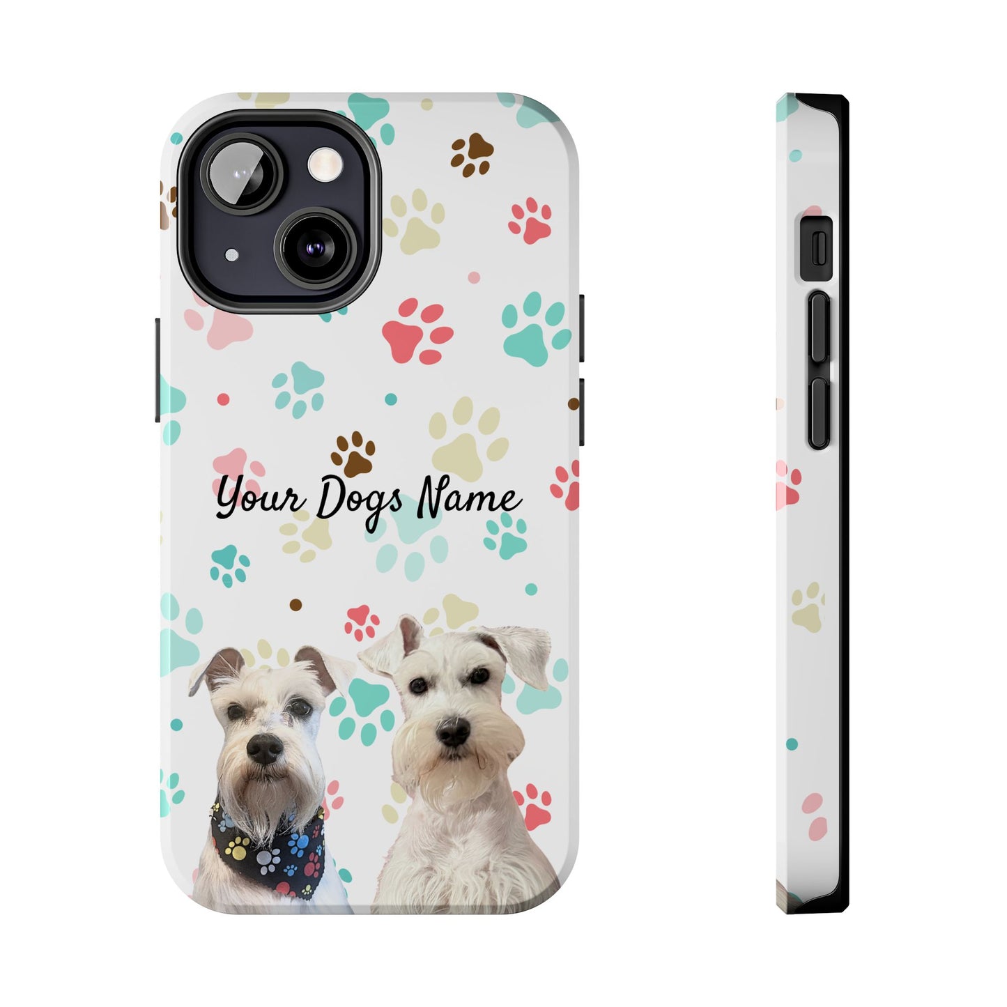 Personalized Tough Phone Case — Custom Pet Photo & Name with Colorful Paw Print Design