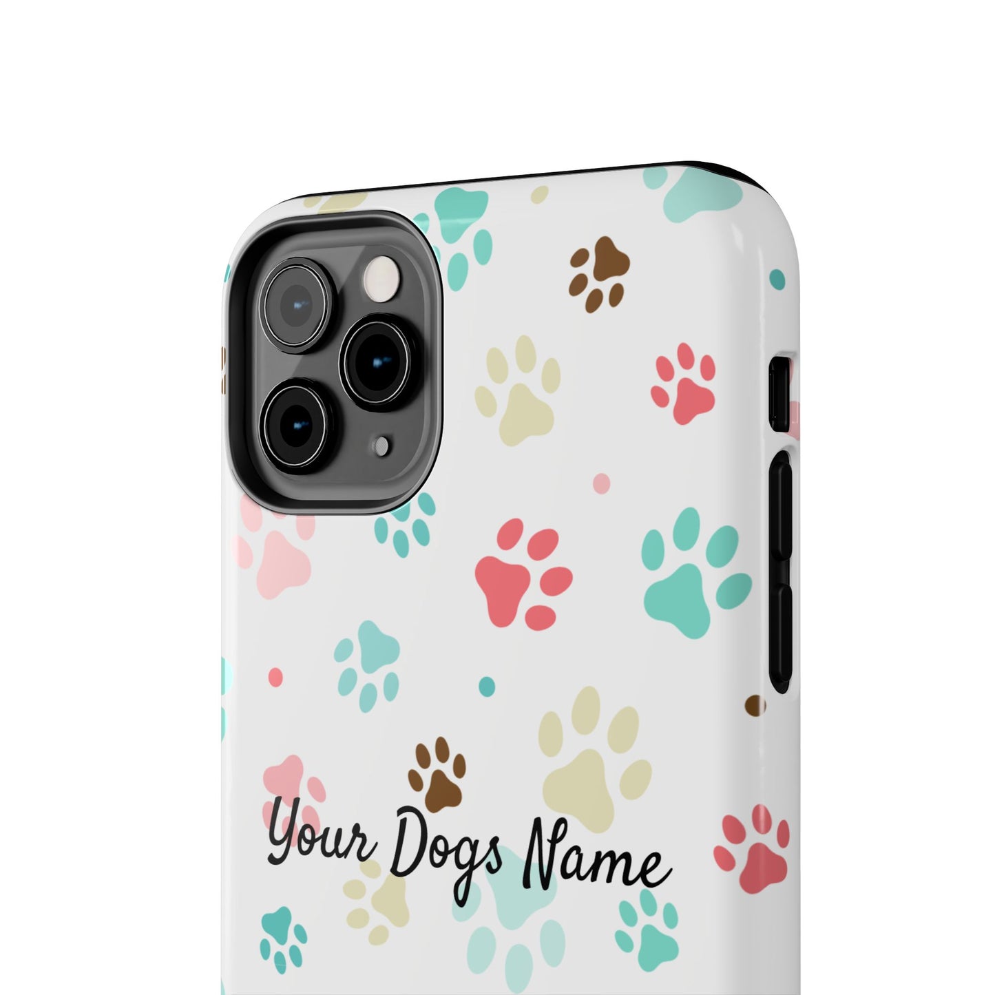 Personalized Tough Phone Case — Custom Pet Photo & Name with Colorful Paw Print Design