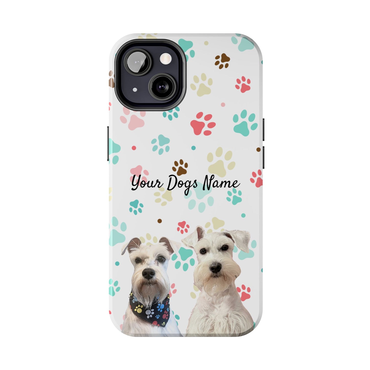 Personalized Tough Phone Case — Custom Pet Photo & Name with Colorful Paw Print Design