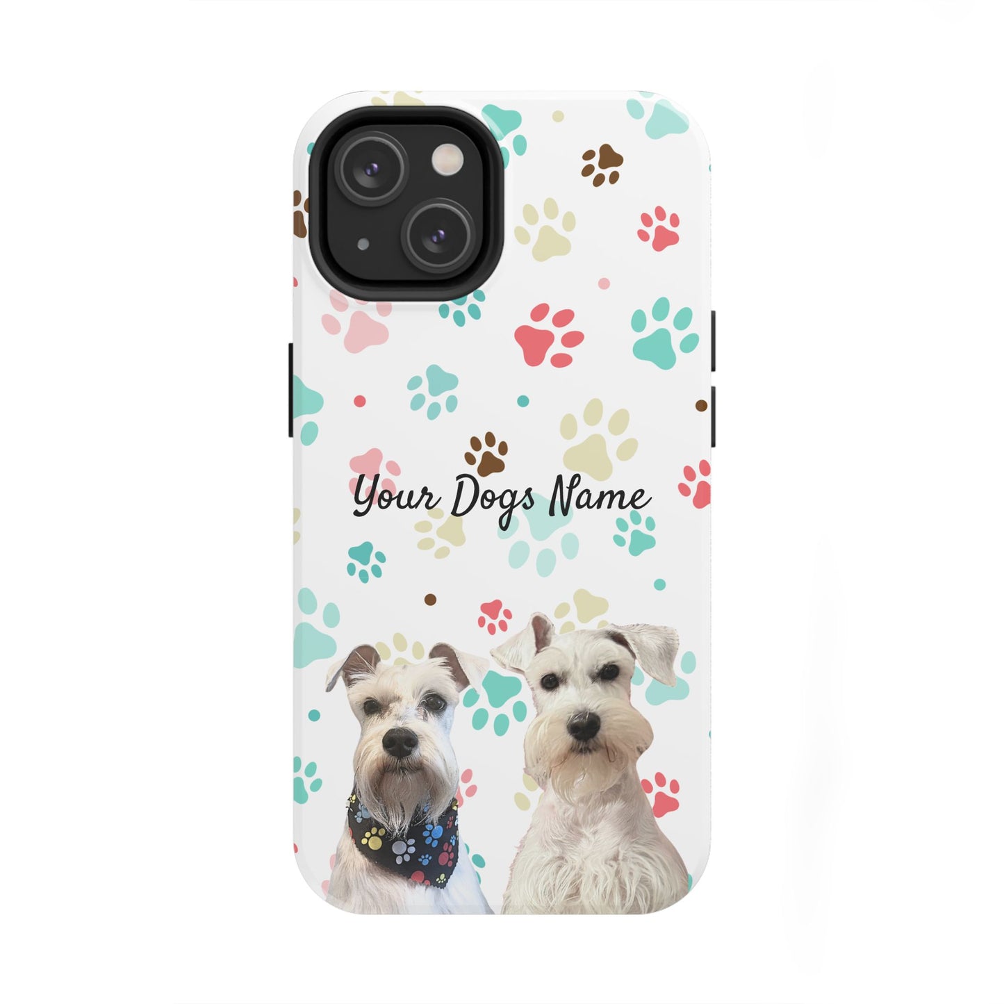 Personalized Tough Phone Case — Custom Pet Photo & Name with Colorful Paw Print Design