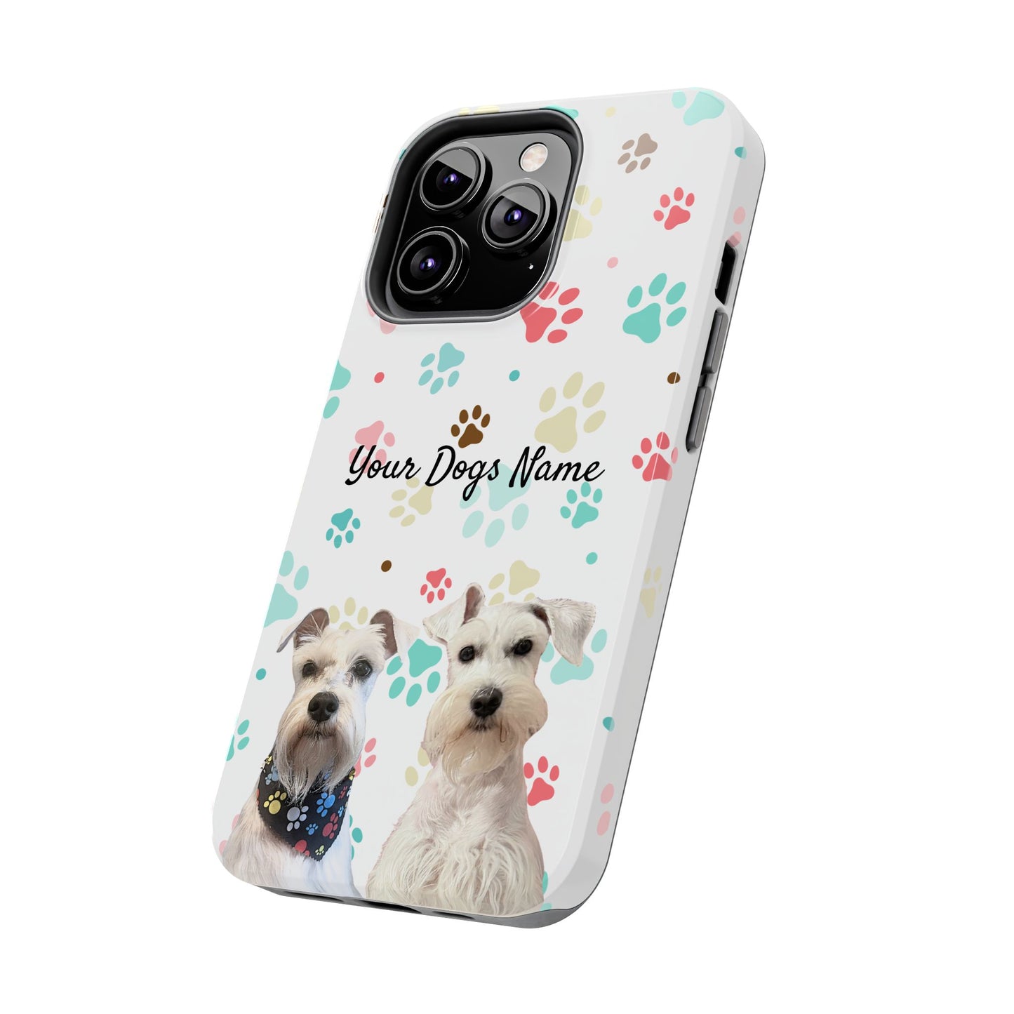 Personalized Tough Phone Case — Custom Pet Photo & Name with Colorful Paw Print Design