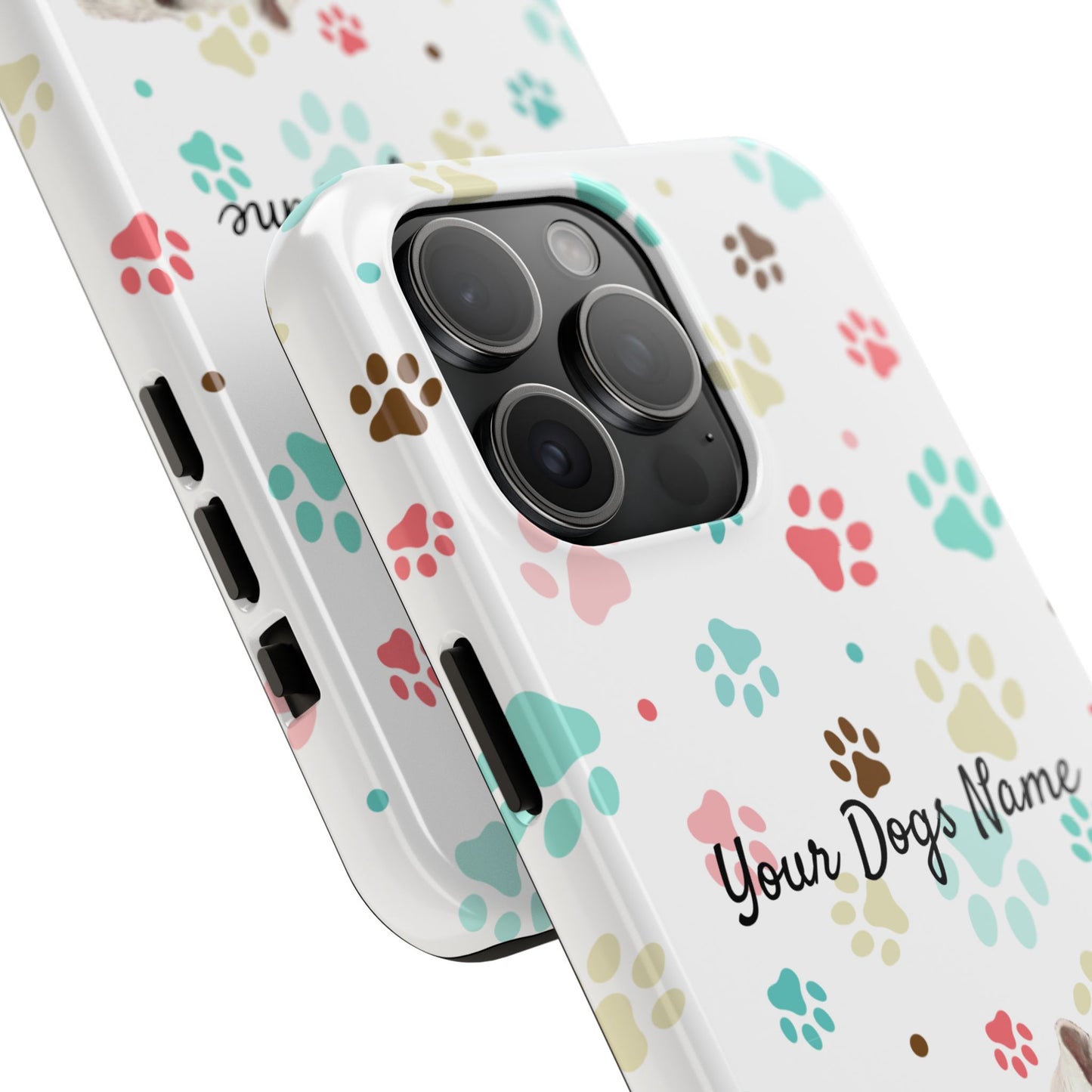 Personalized Tough Phone Case — Custom Pet Photo & Name with Colorful Paw Print Design