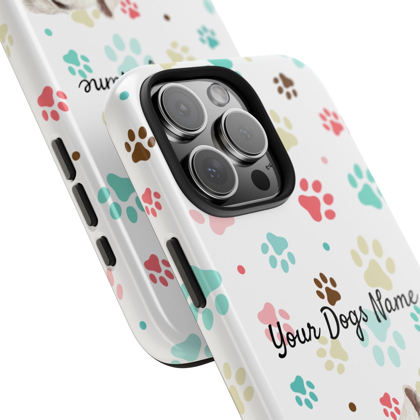 Personalized Tough Phone Case — Custom Pet Photo & Name with Colorful Paw Print Design
