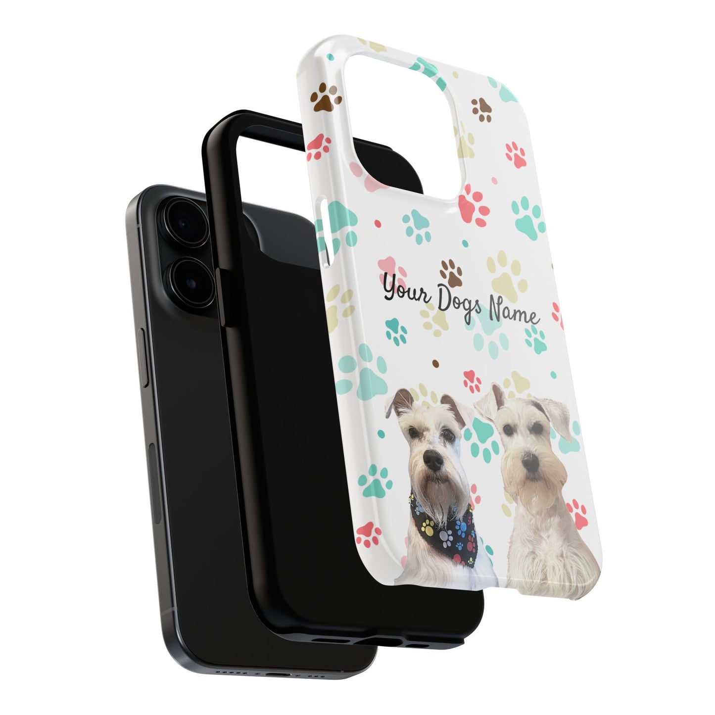 Personalized Tough Phone Case — Custom Pet Photo & Name with Colorful Paw Print Design