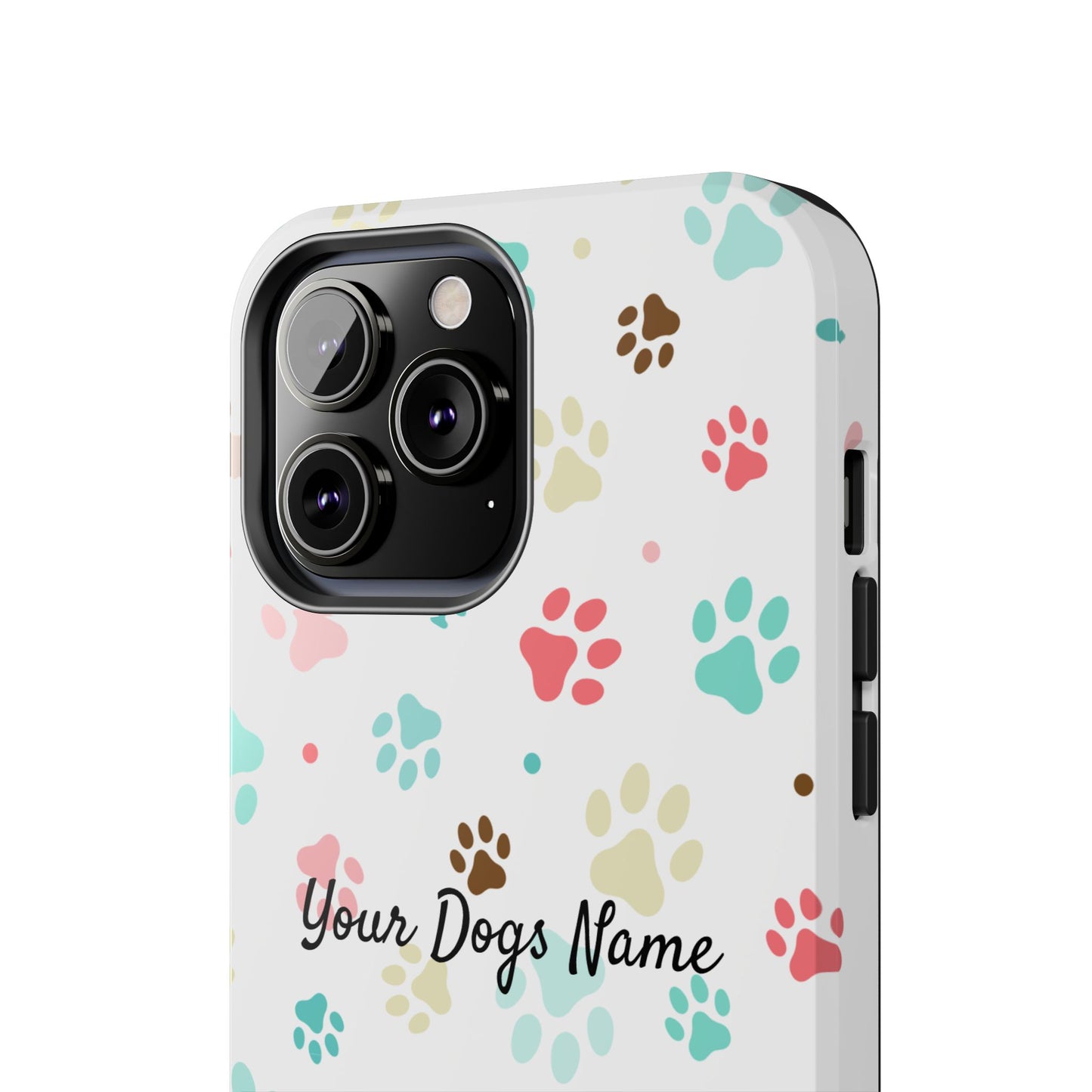 Personalized Tough Phone Case — Custom Pet Photo & Name with Colorful Paw Print Design