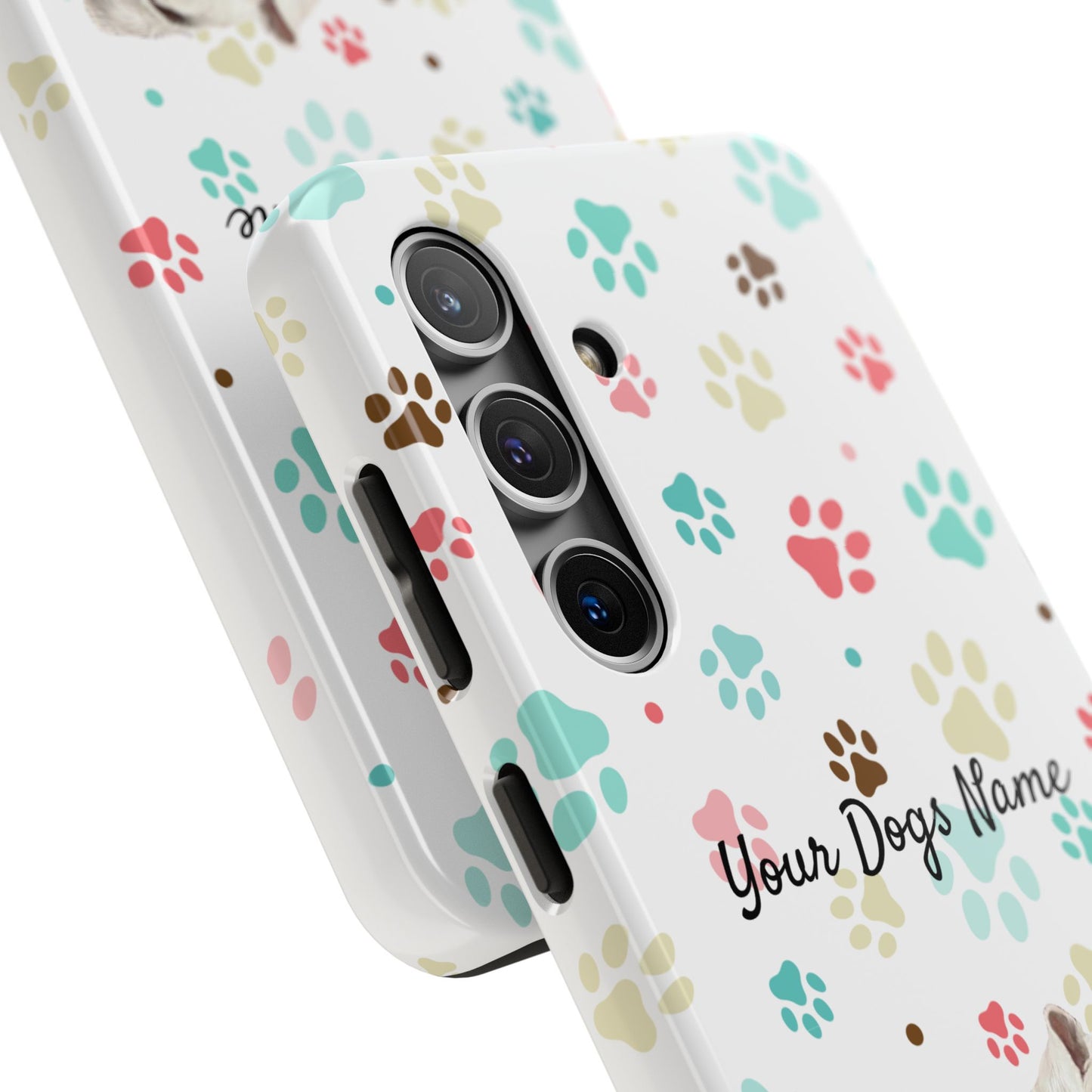 Personalized Tough Phone Case — Custom Pet Photo & Name with Colorful Paw Print Design