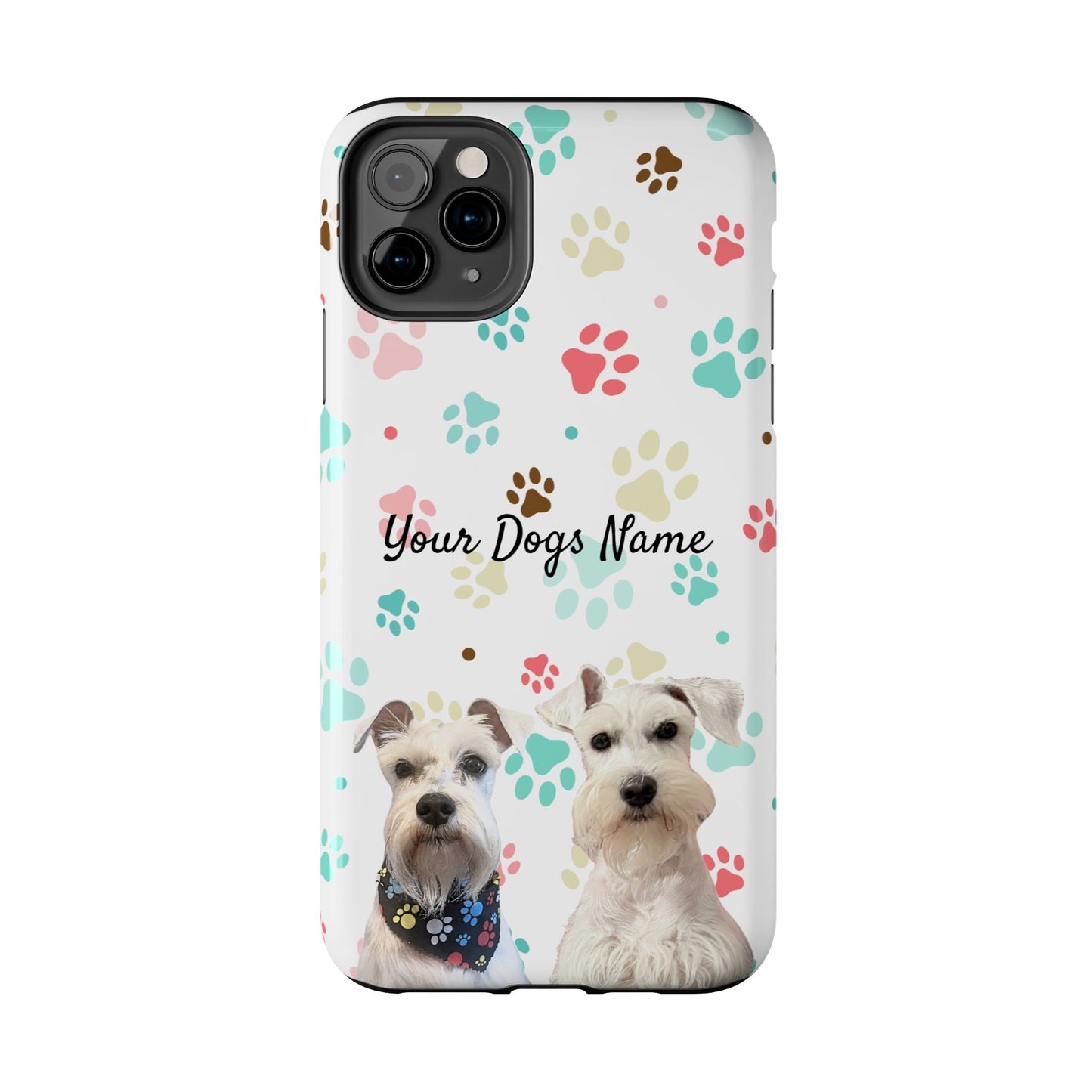 Personalized Tough Phone Case — Custom Pet Photo & Name with Colorful Paw Print Design
