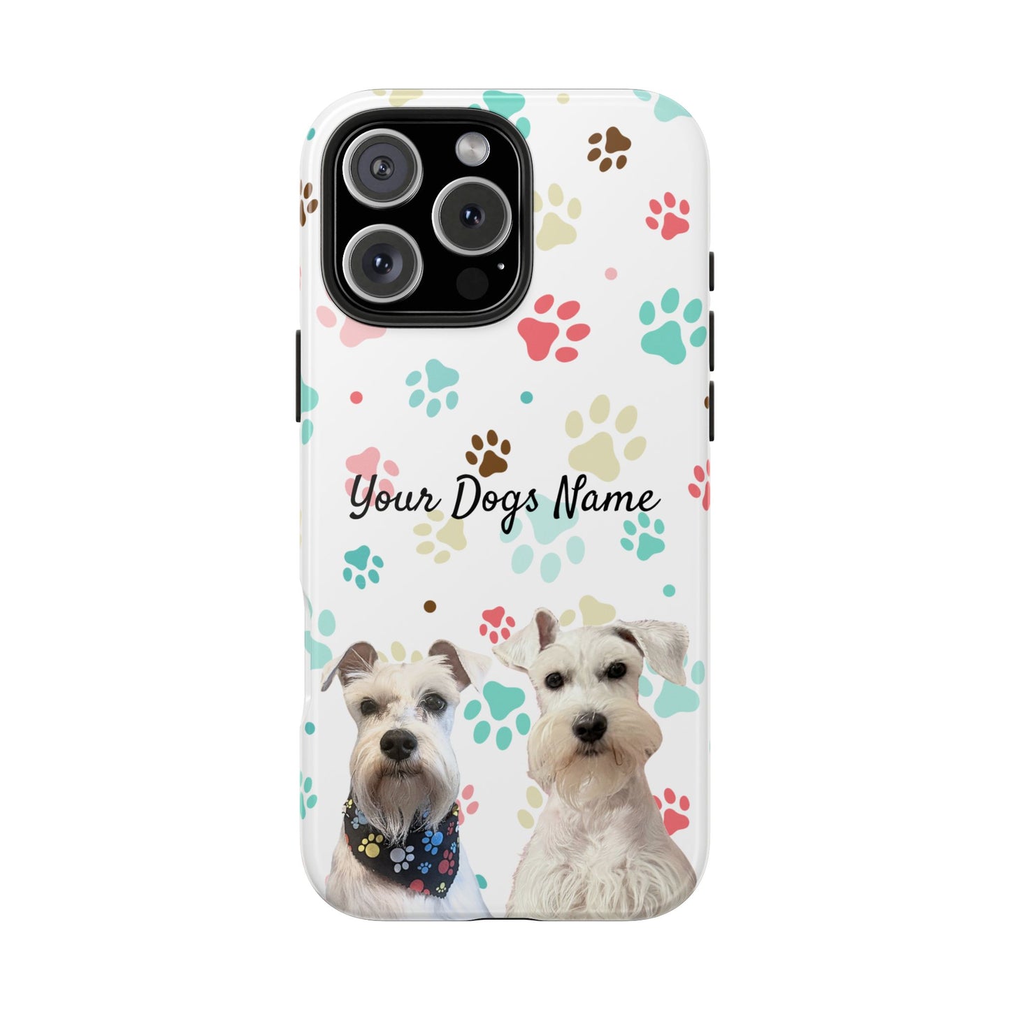 Personalized Tough Phone Case — Custom Pet Photo & Name with Colorful Paw Print Design