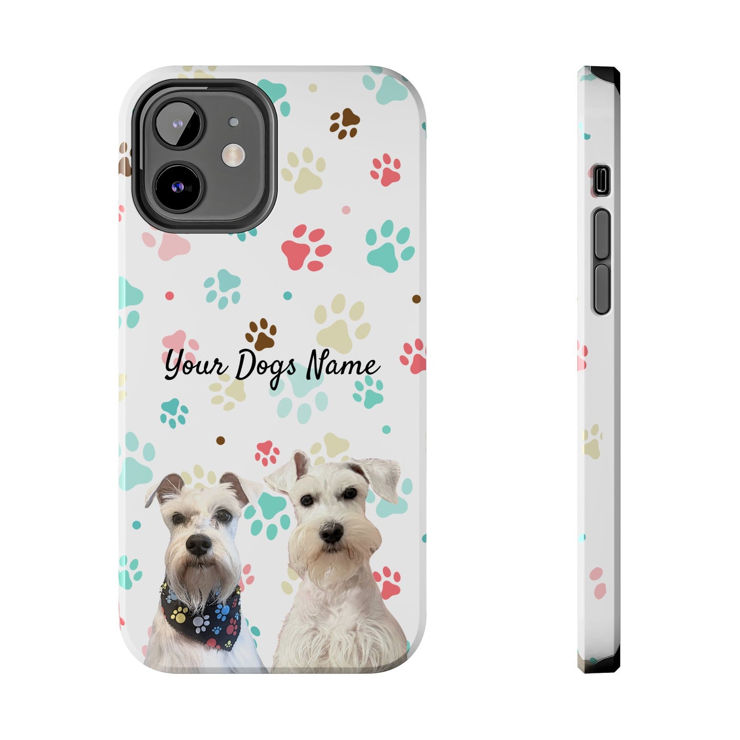 Personalized Tough Phone Case — Custom Pet Photo & Name with Colorful Paw Print Design