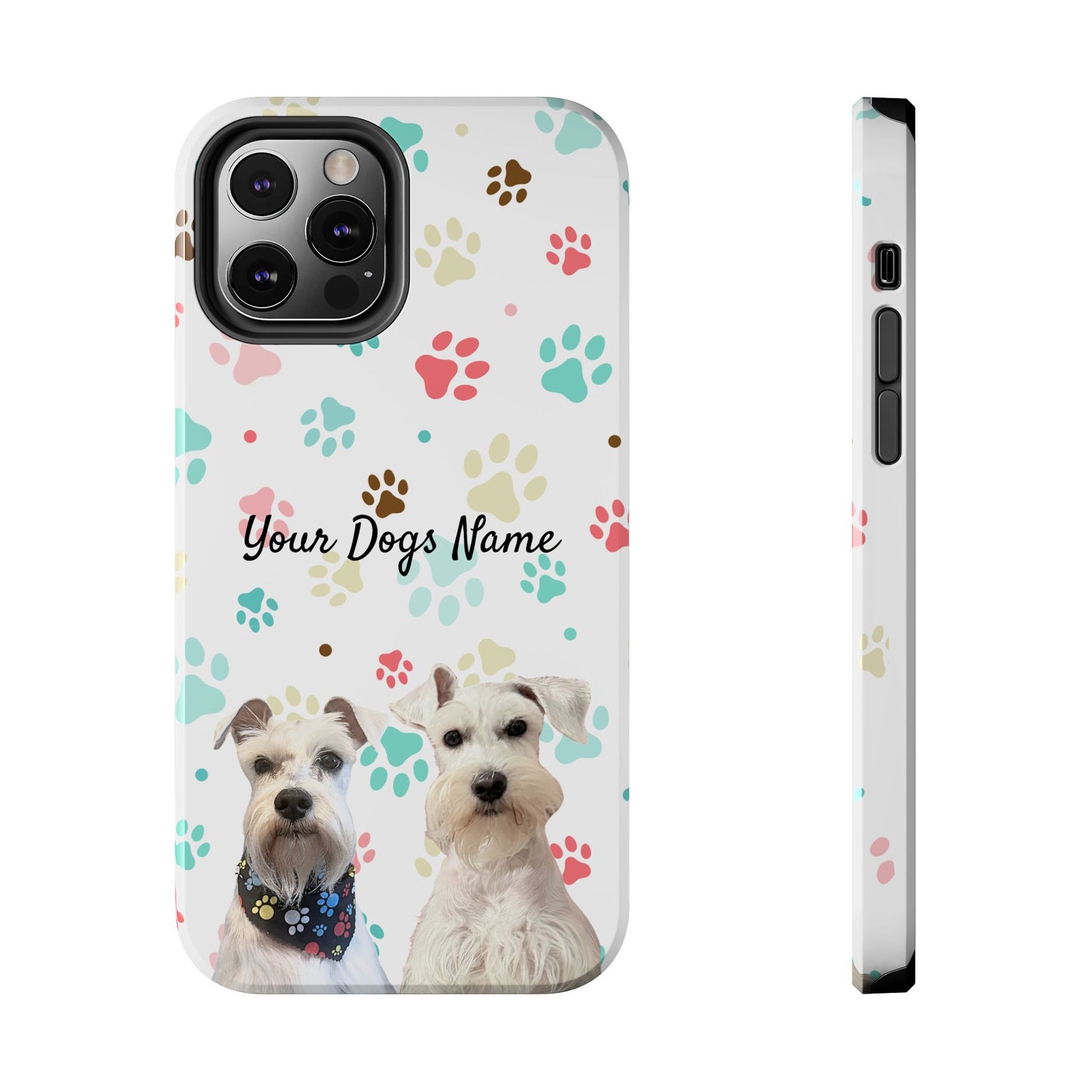 Personalized Tough Phone Case — Custom Pet Photo & Name with Colorful Paw Print Design