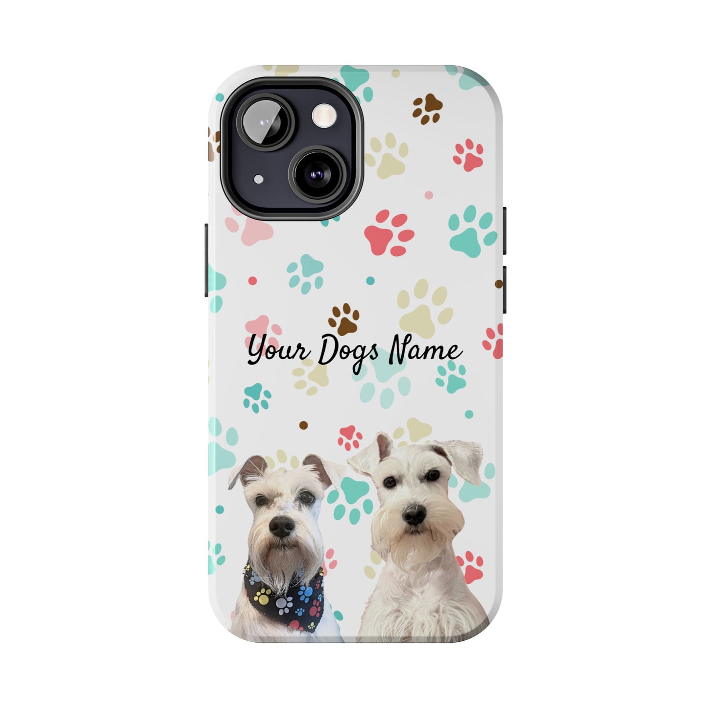 Personalized Tough Phone Case — Custom Pet Photo & Name with Colorful Paw Print Design