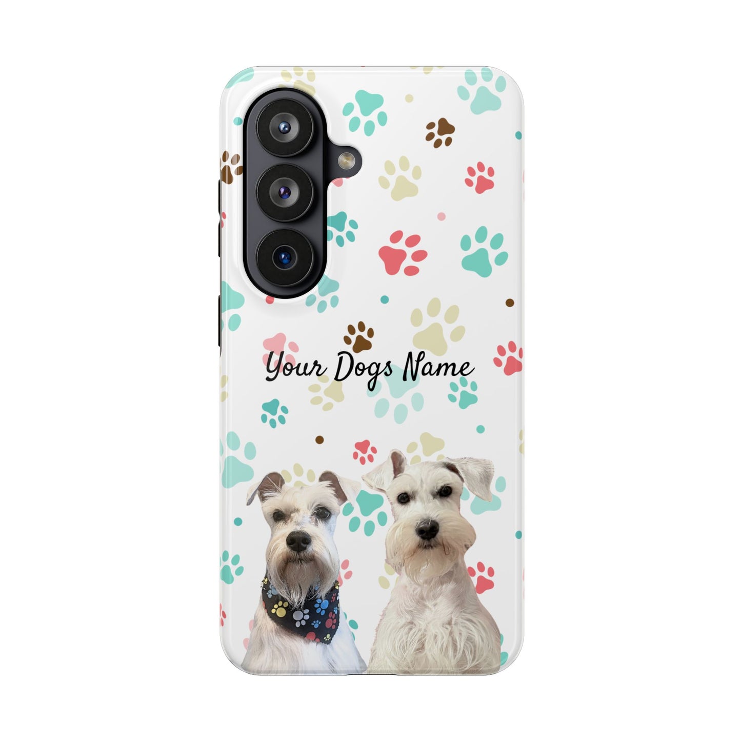 Personalized Tough Phone Case — Custom Pet Photo & Name with Colorful Paw Print Design