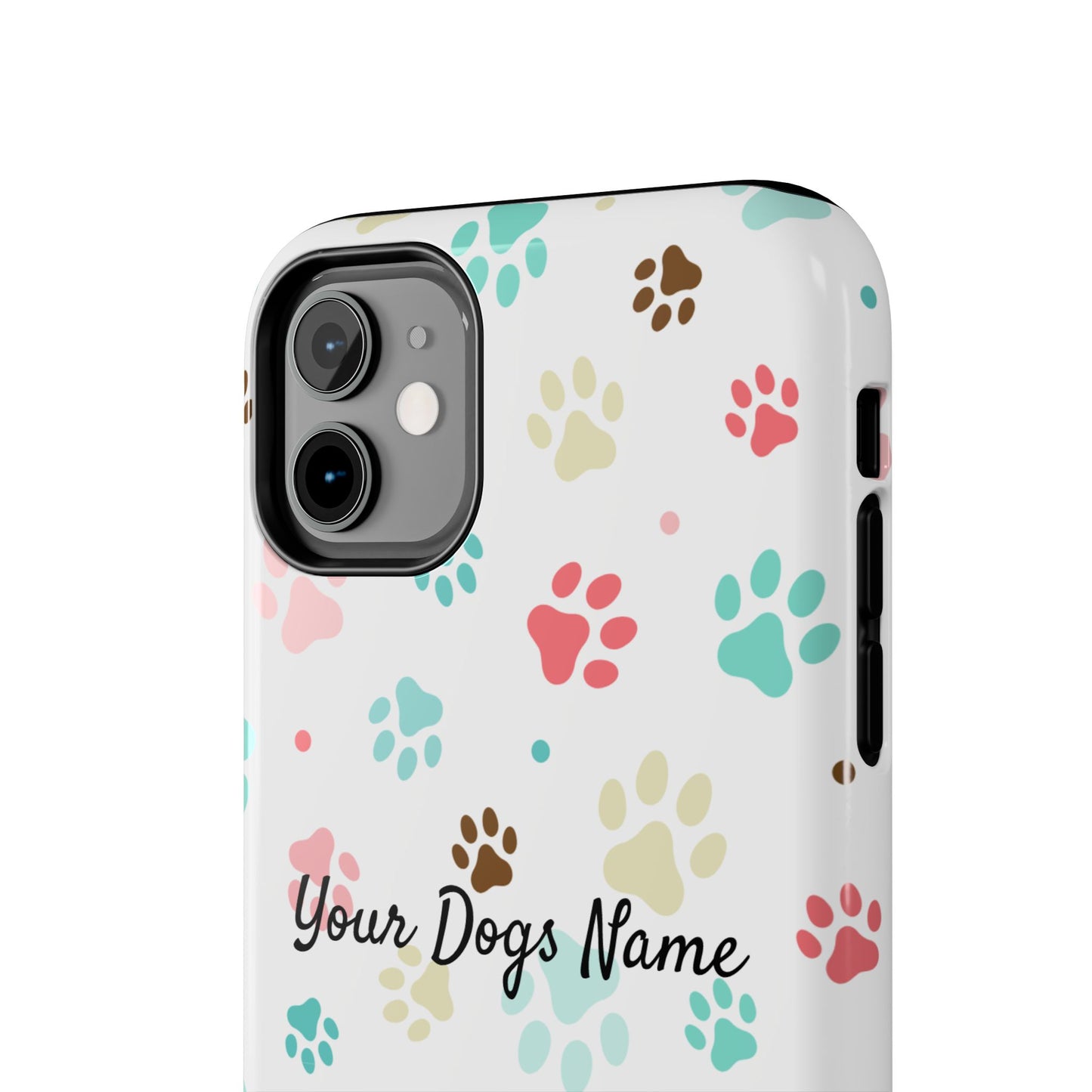 Personalized Tough Phone Case — Custom Pet Photo & Name with Colorful Paw Print Design