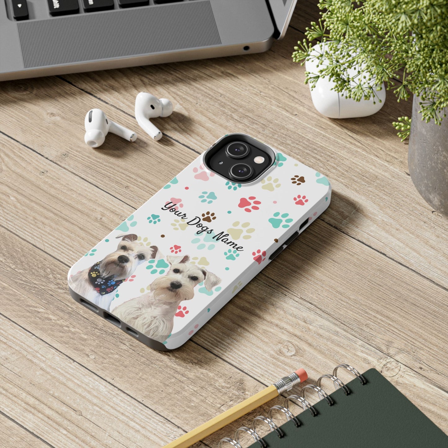 Personalized Tough Phone Case — Custom Pet Photo & Name with Colorful Paw Print Design