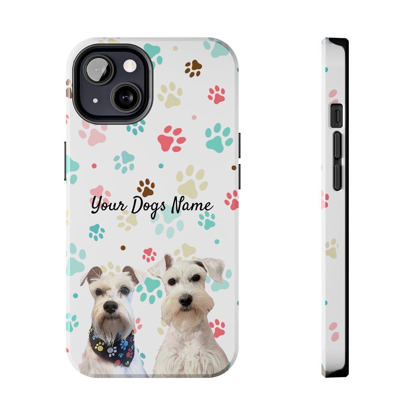 Personalized Tough Phone Case — Custom Pet Photo & Name with Colorful Paw Print Design