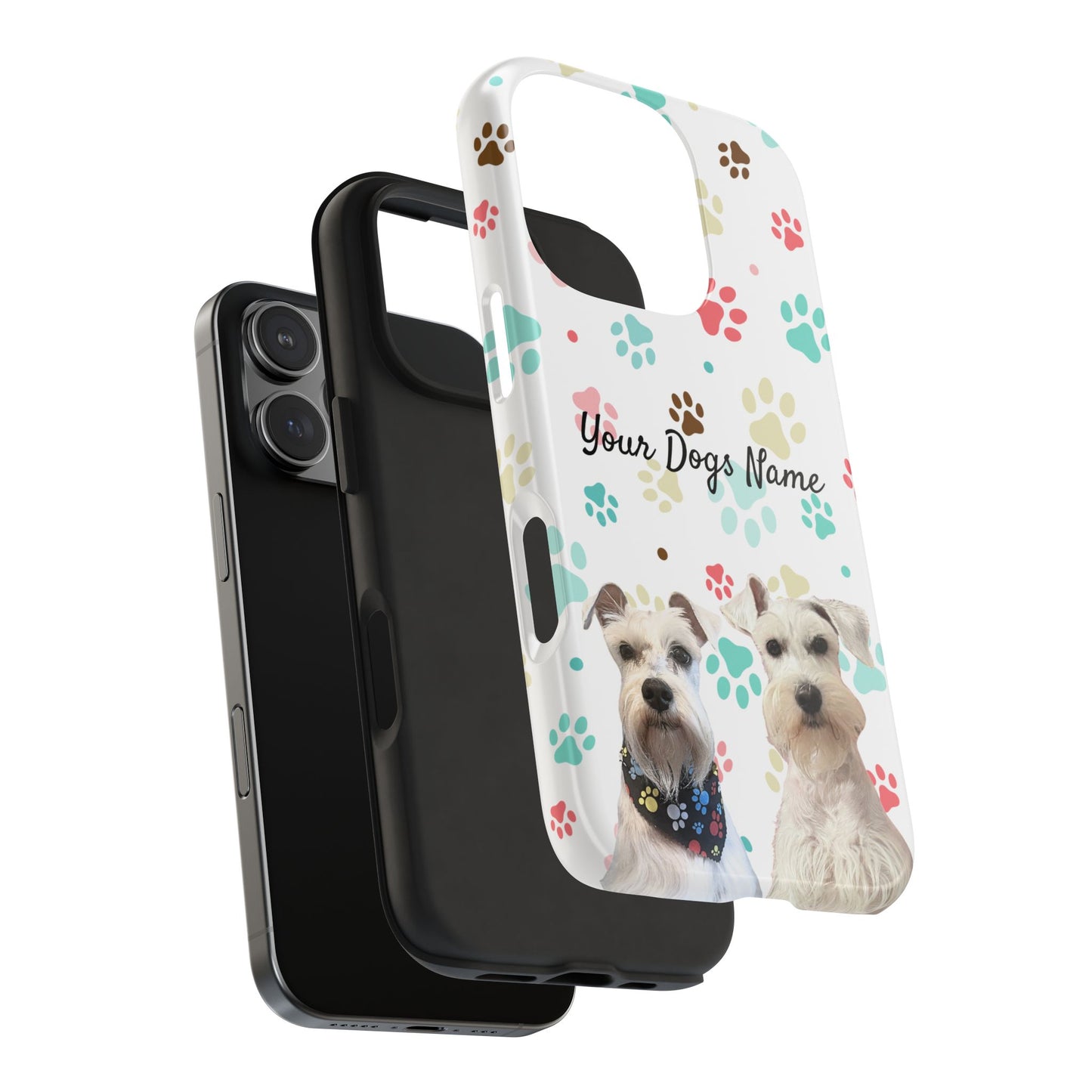 Personalized Tough Phone Case — Custom Pet Photo & Name with Colorful Paw Print Design