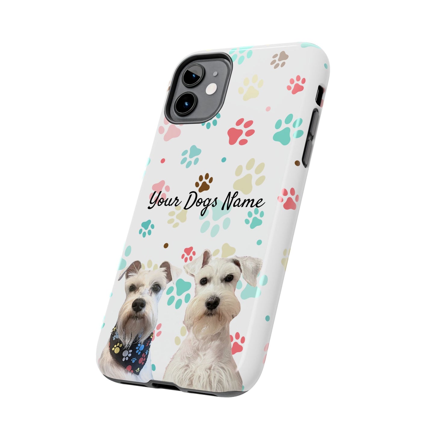 Personalized Tough Phone Case — Custom Pet Photo & Name with Colorful Paw Print Design