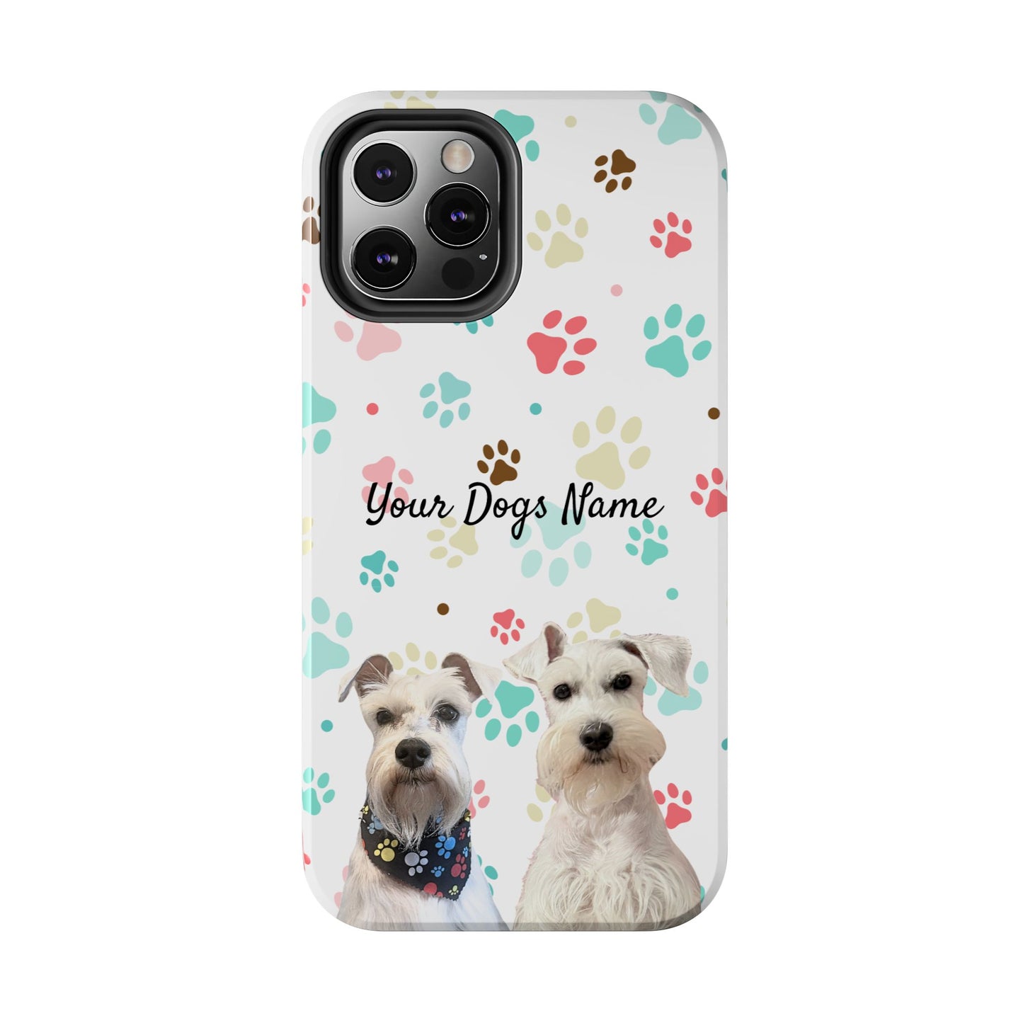 Personalized Tough Phone Case — Custom Pet Photo & Name with Colorful Paw Print Design