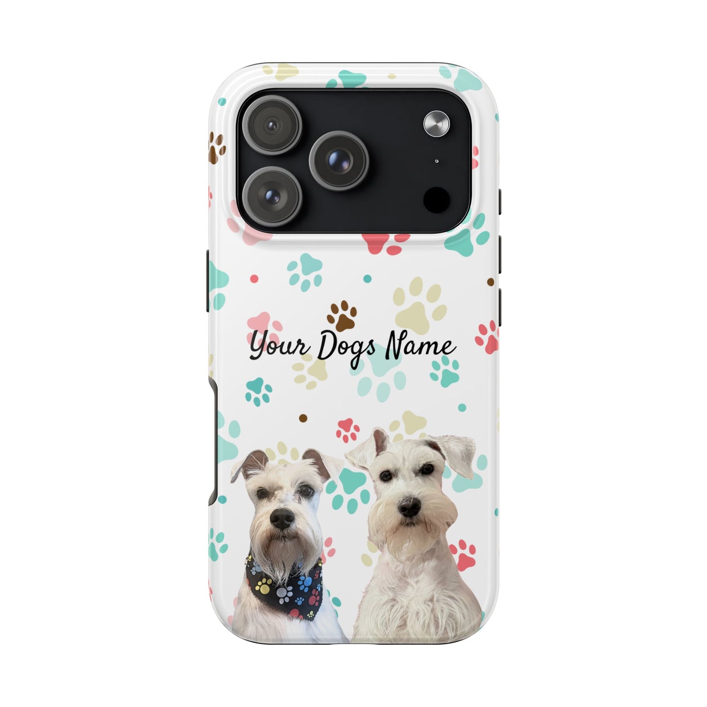 Personalized Tough Phone Case — Custom Pet Photo & Name with Colorful Paw Print Design