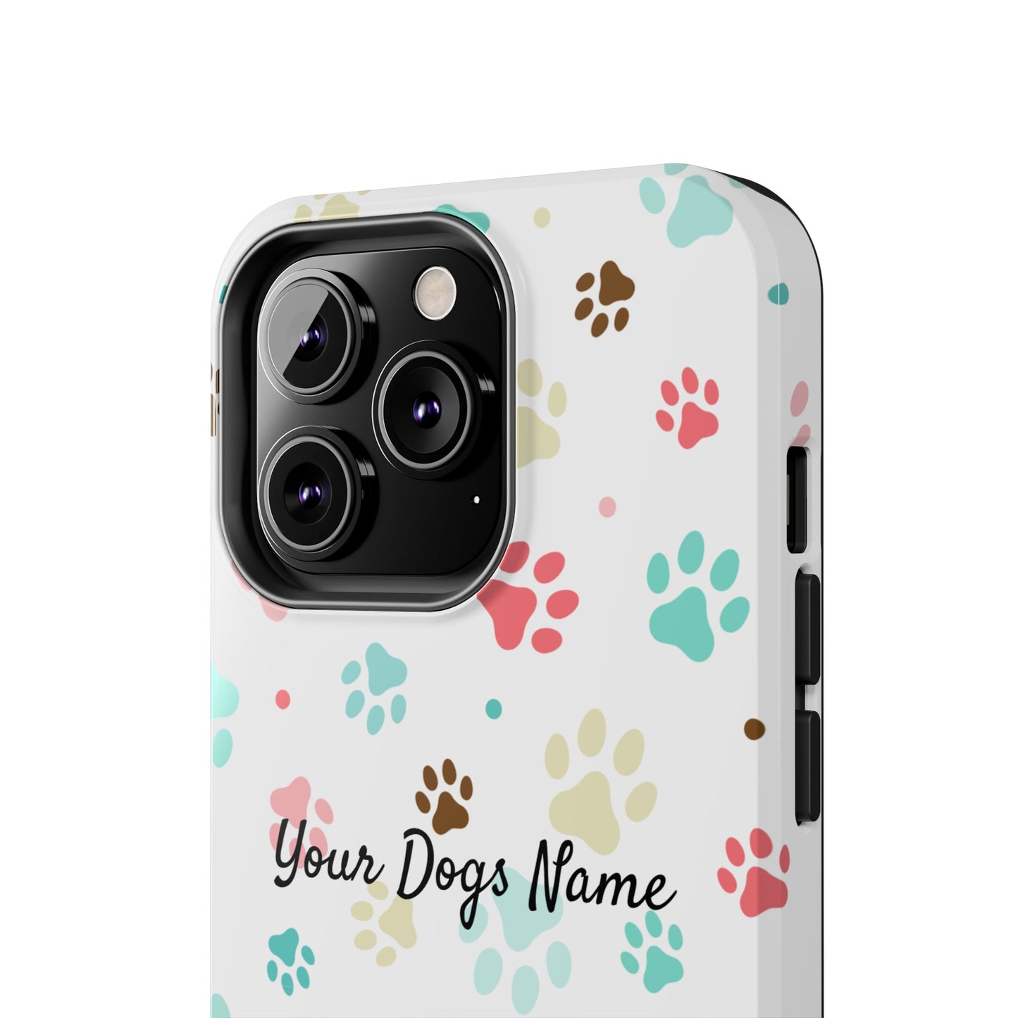 Personalized Tough Phone Case — Custom Pet Photo & Name with Colorful Paw Print Design
