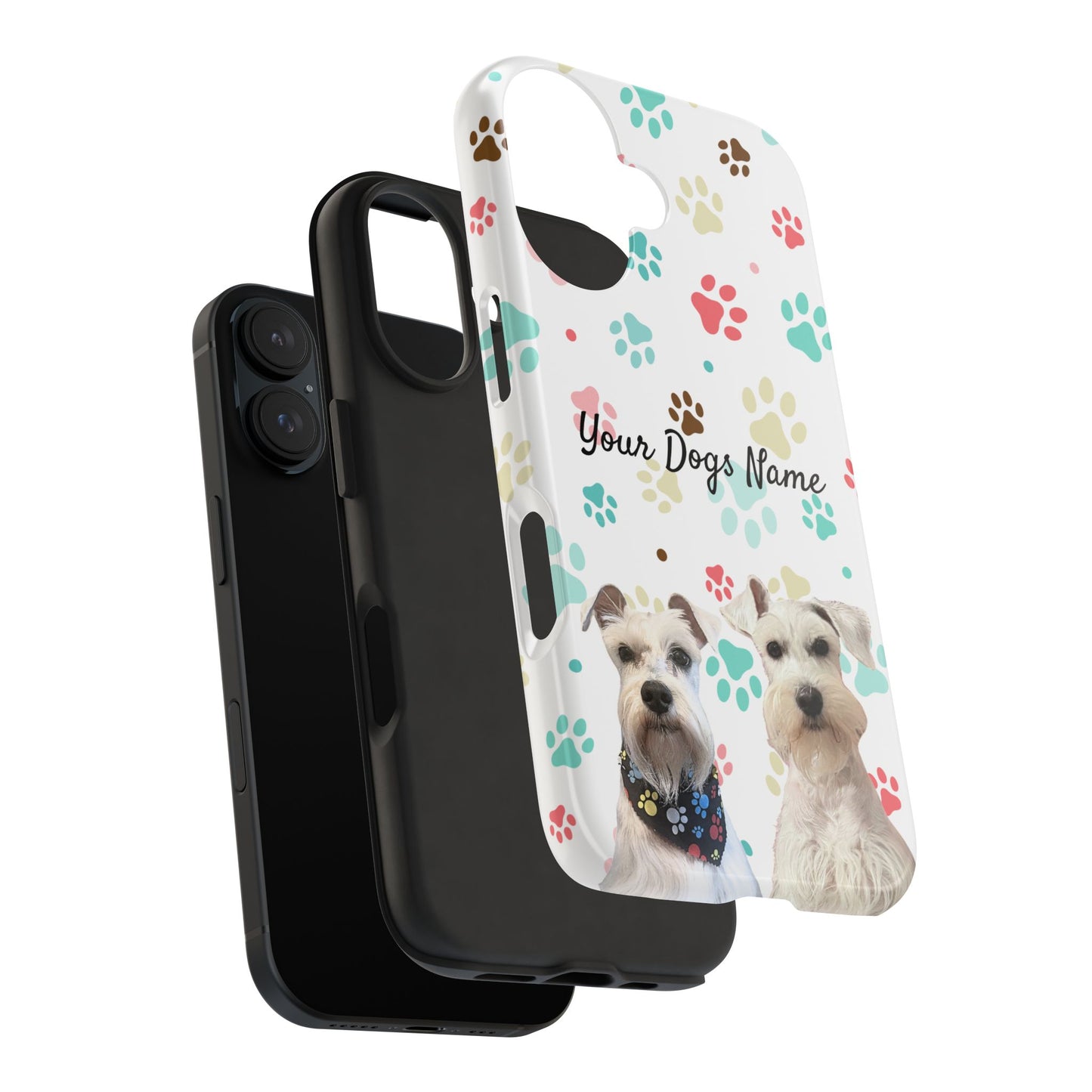 Personalized Tough Phone Case — Custom Pet Photo & Name with Colorful Paw Print Design