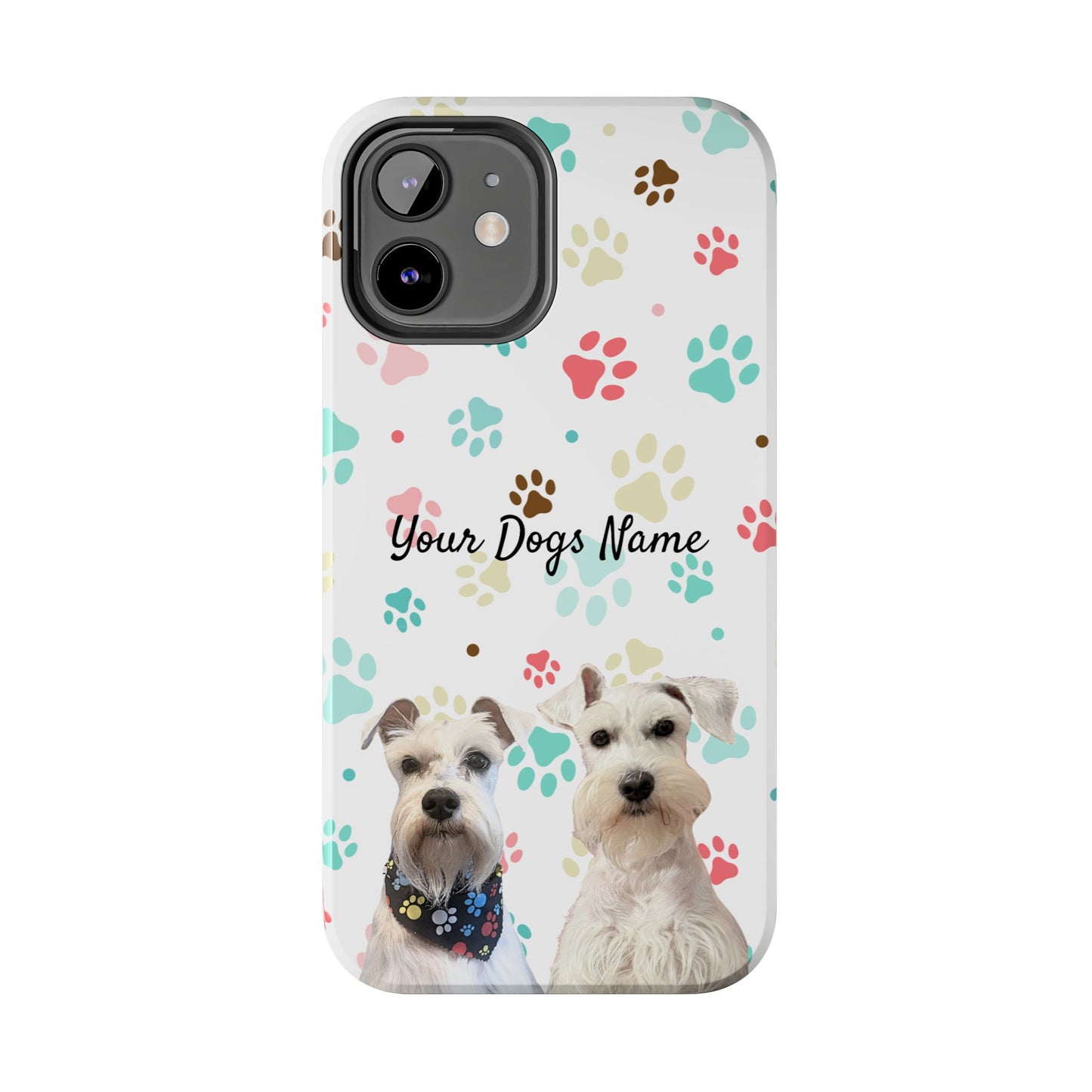 Personalized Tough Phone Case — Custom Pet Photo & Name with Colorful Paw Print Design