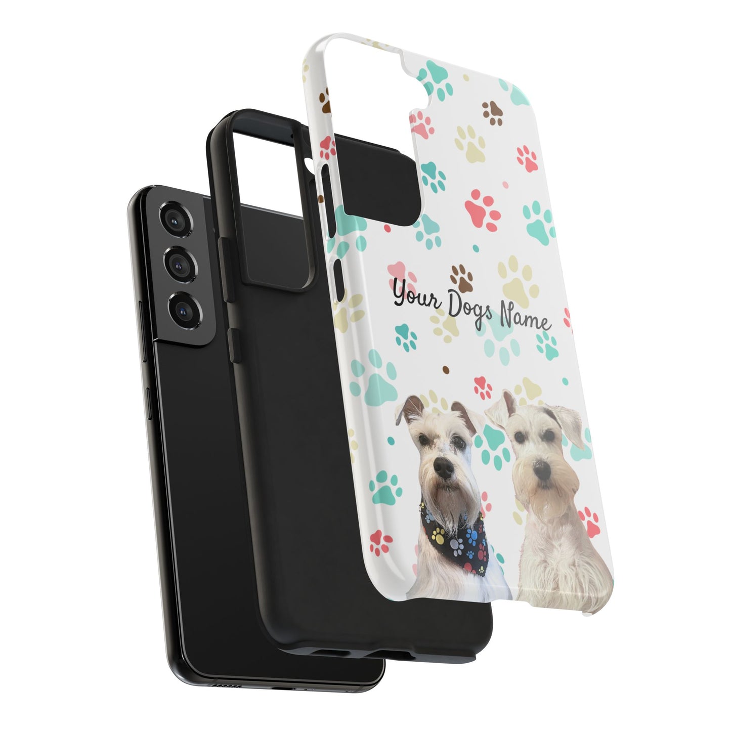 Personalized Tough Phone Case — Custom Pet Photo & Name with Colorful Paw Print Design