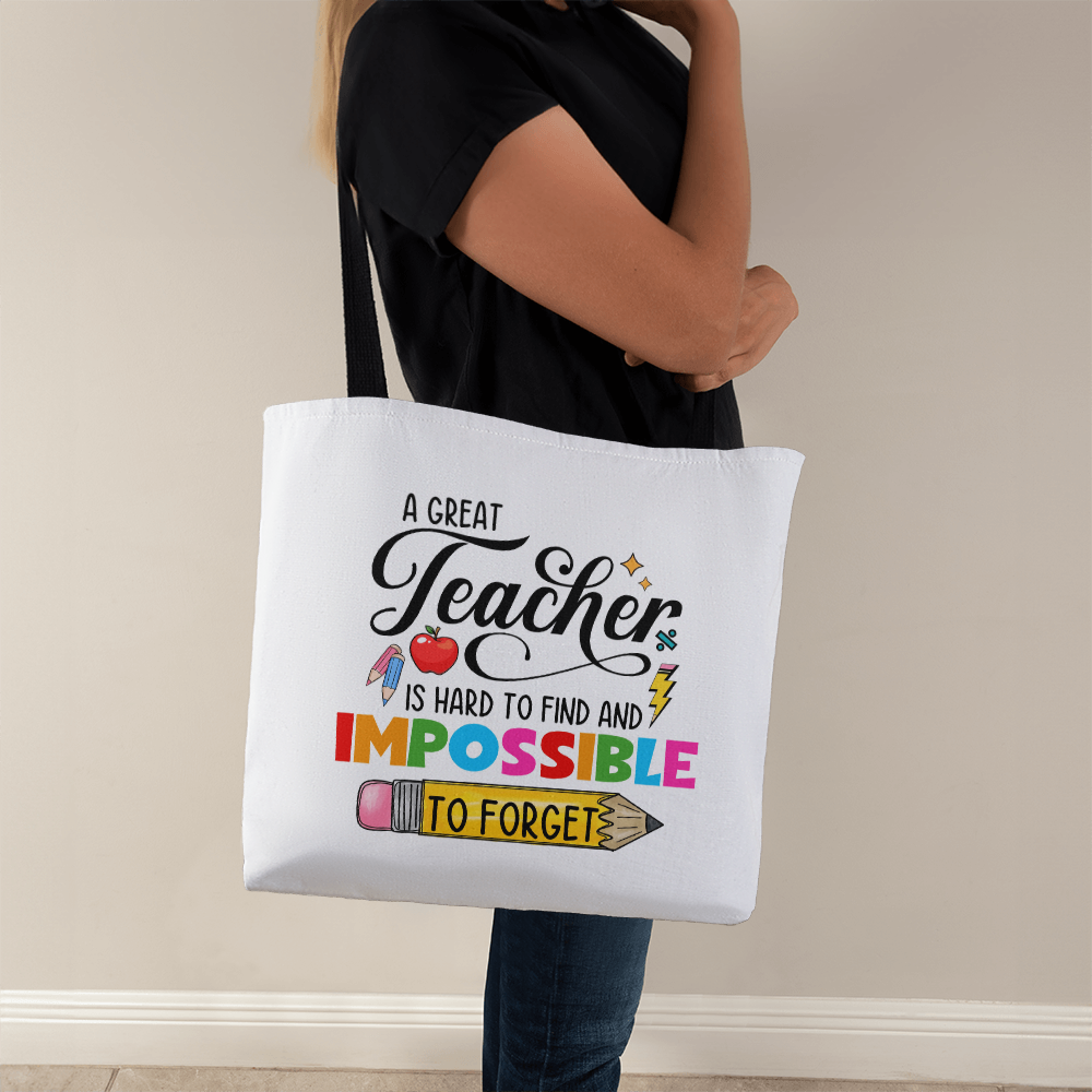 A Great Teacher Is Hard to Find and Impossible to Forget Tote Bag | Teacher Appreciation Gift | Pencil Canvas Tote