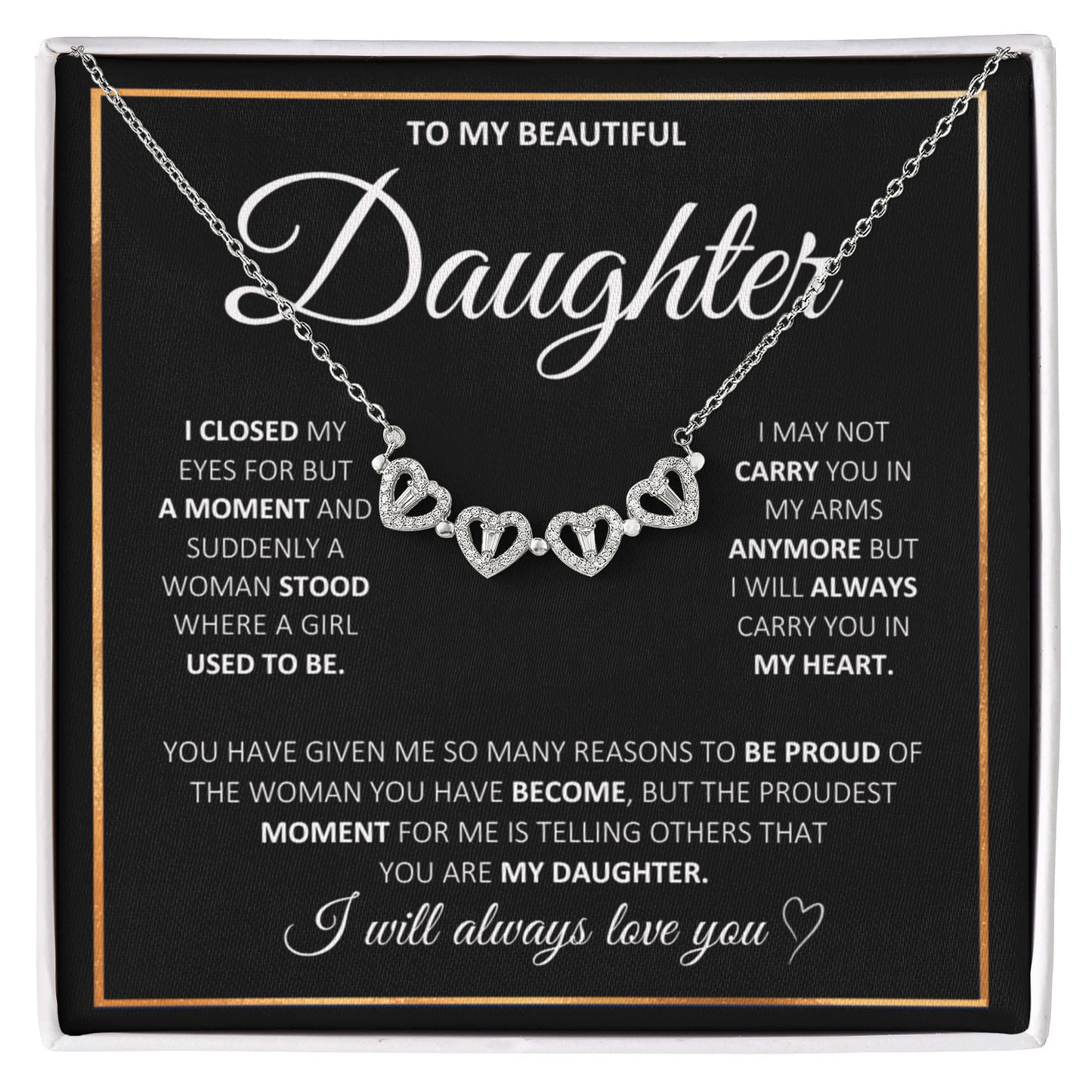 To My Beautiful Daughter_Magnetic Hearts Necklace_Black