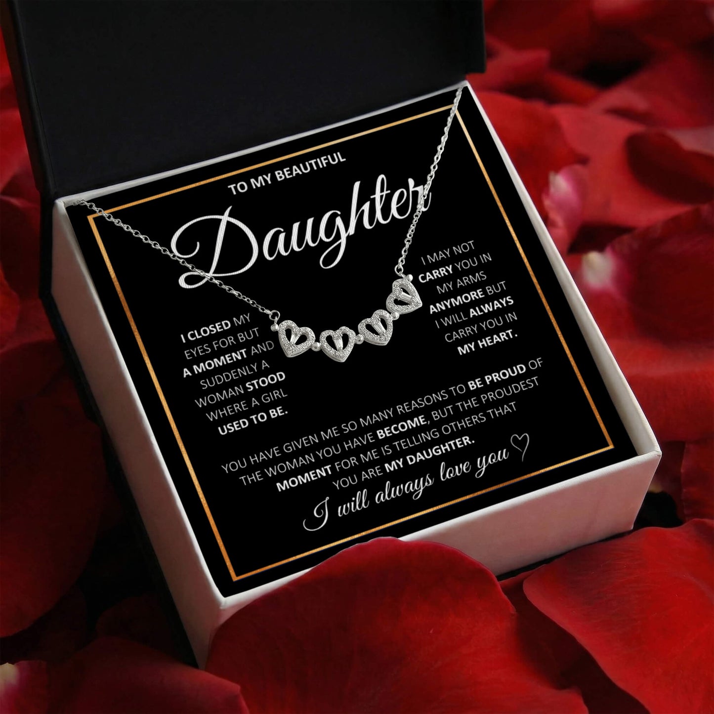 To My Beautiful Daughter_Magnetic Hearts Necklace_Black