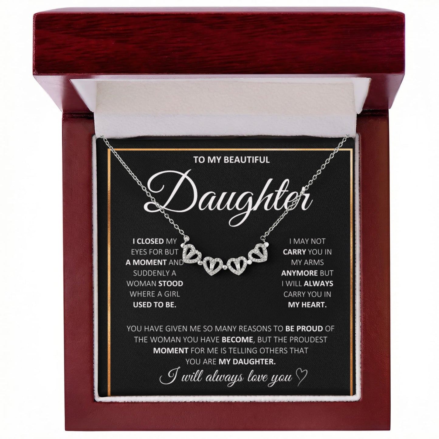 To My Beautiful Daughter_Magnetic Hearts Necklace_Black