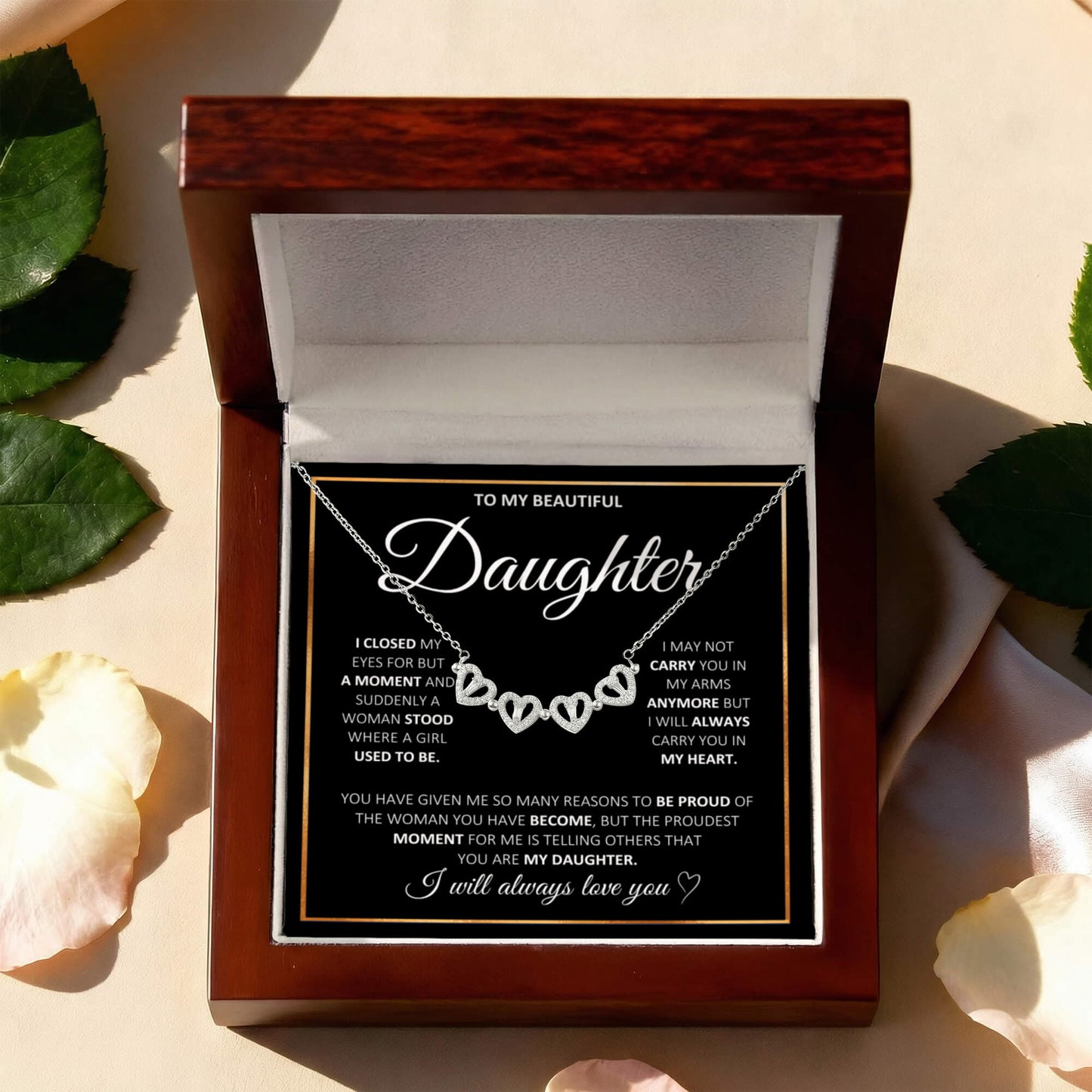 To My Beautiful Daughter_Magnetic Hearts Necklace_Black