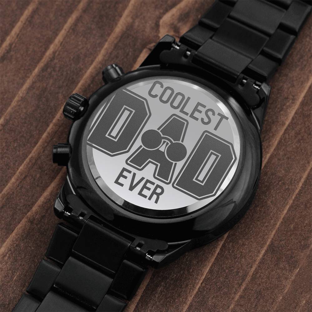 Coolest Dad Ever | Engraved Design Black Chronograph Watch